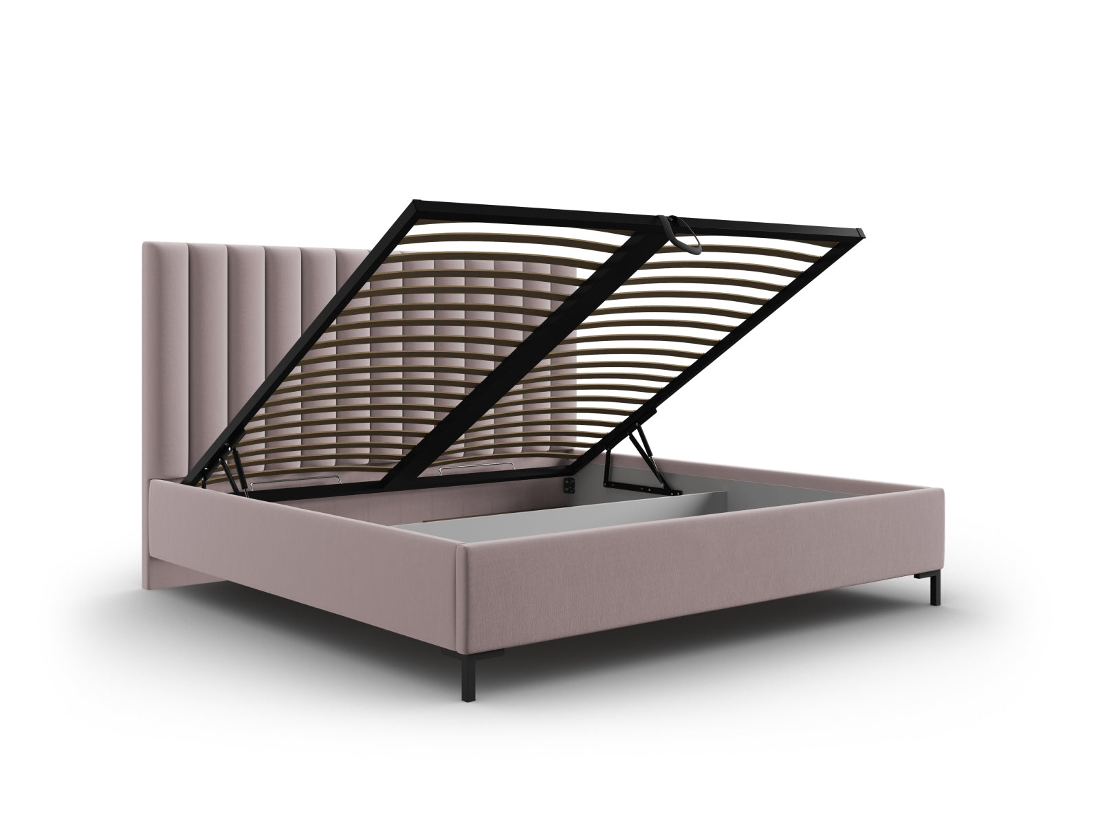 Erleben Sie das elegante Allison Bett von Micadoni – ein modernes Velourbett mit praktischem Stauraum und stilvollem Kopfteil für Ihr Schlafzimmer.