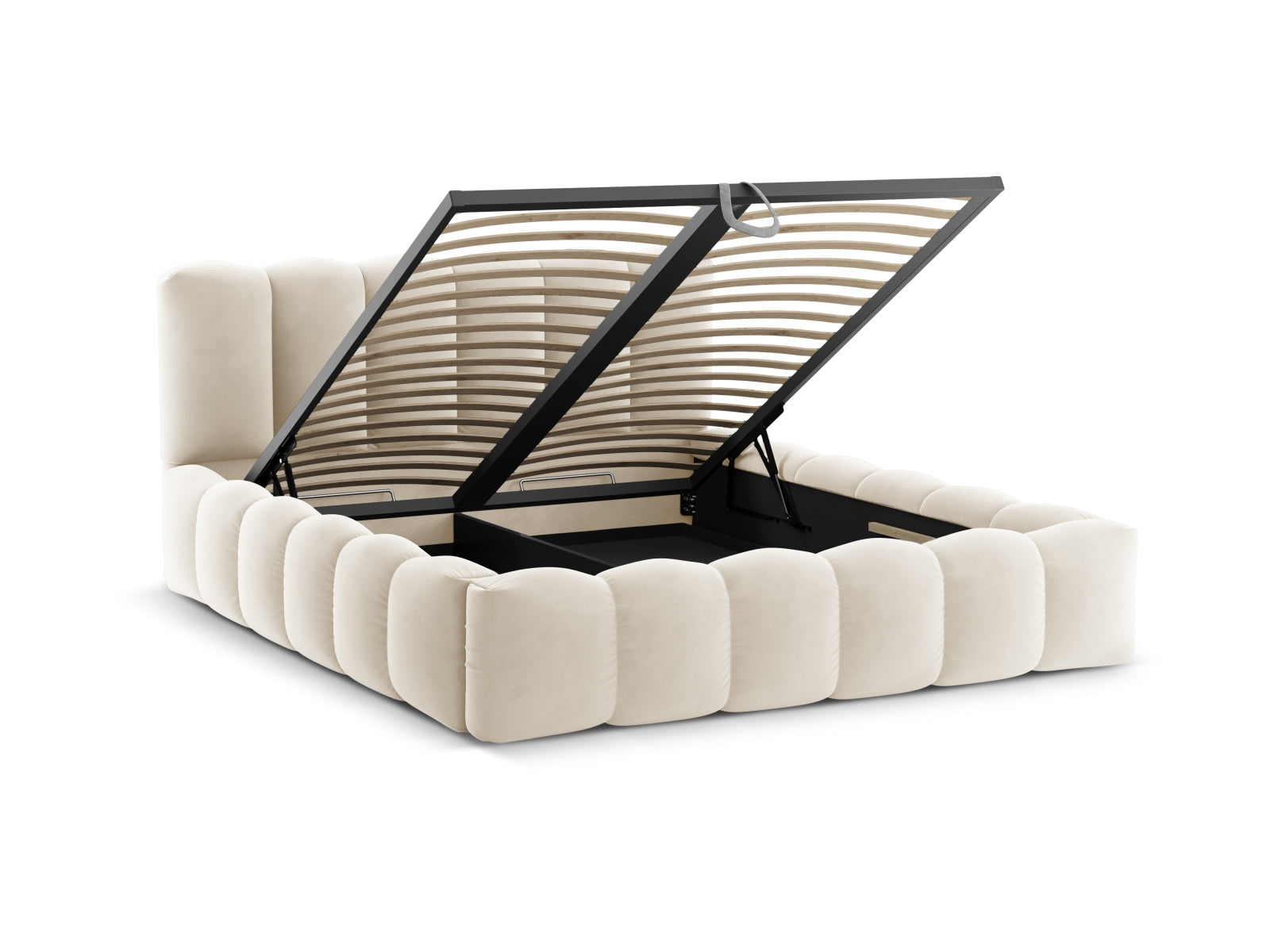 Entdecken Sie das stilvolle Lupine Velour Bett von Micadoni mit praktischem Stauraum und komfortablem Headboard – ideal für Ihr modernes Schlafzimmer!