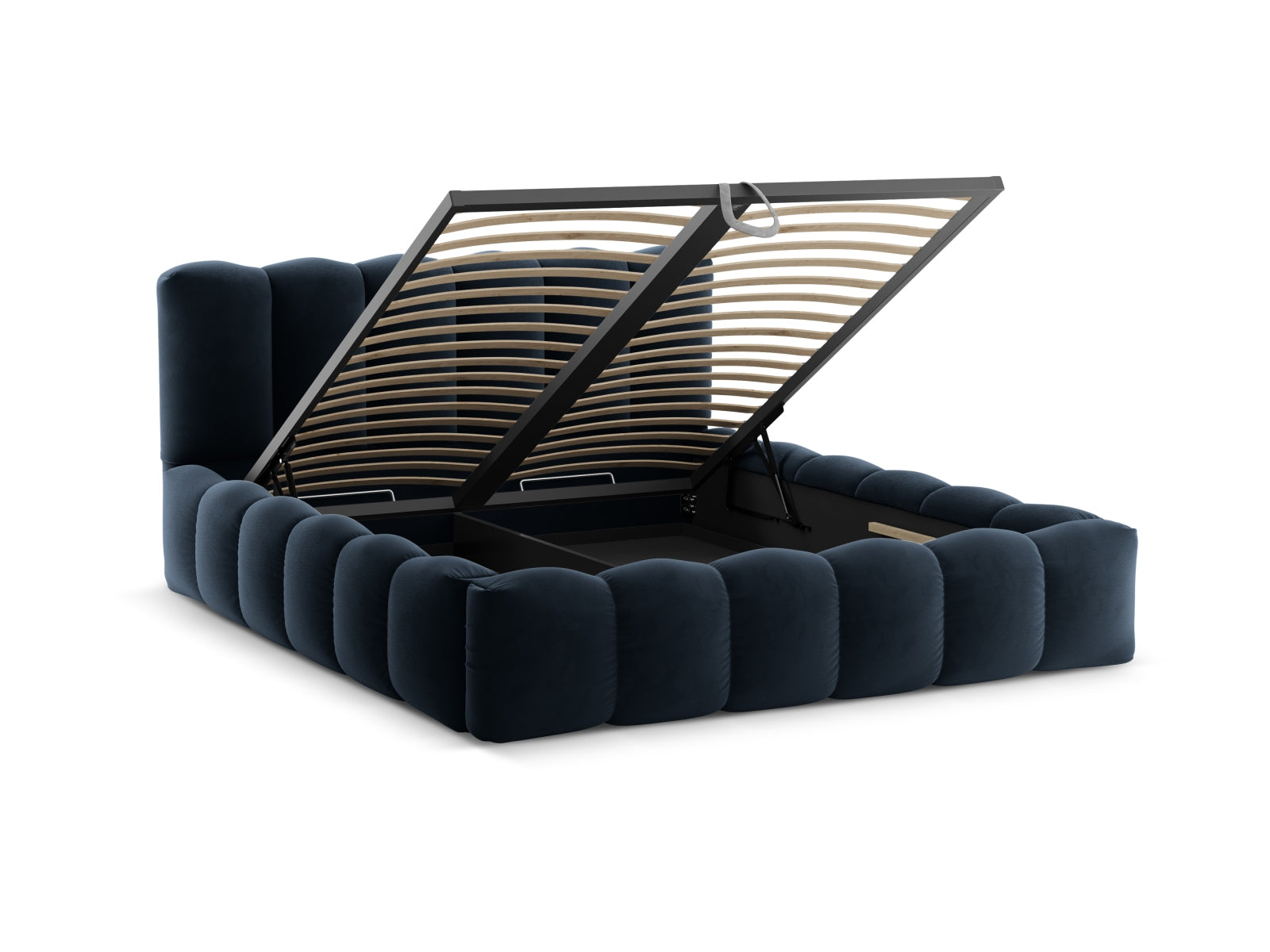 Entdecken Sie das stilvolle Lupine Velour Bett von Micadoni mit praktischem Stauraum und komfortablem Headboard – ideal für Ihr modernes Schlafzimmer!