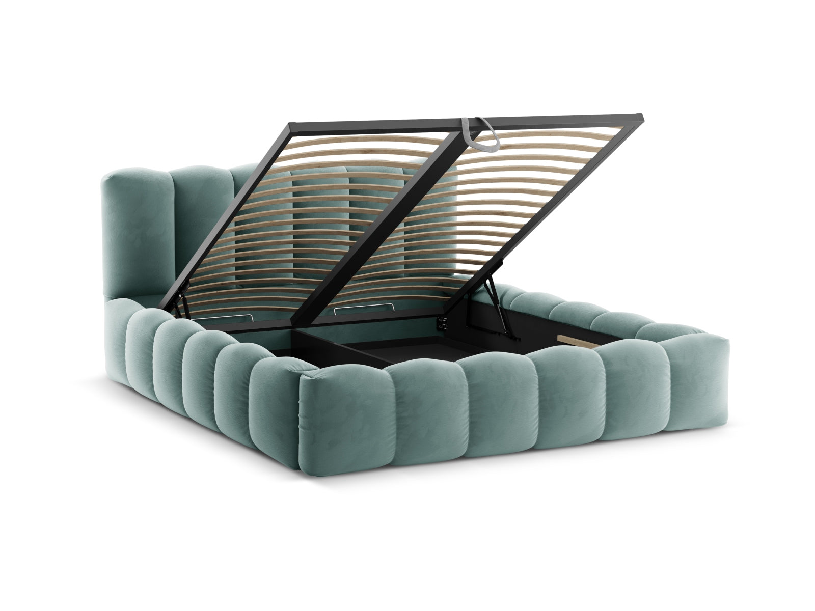 Entdecken Sie das stilvolle Lupine Velour Bett von Micadoni mit praktischem Stauraum und komfortablem Headboard – ideal für Ihr modernes Schlafzimmer!