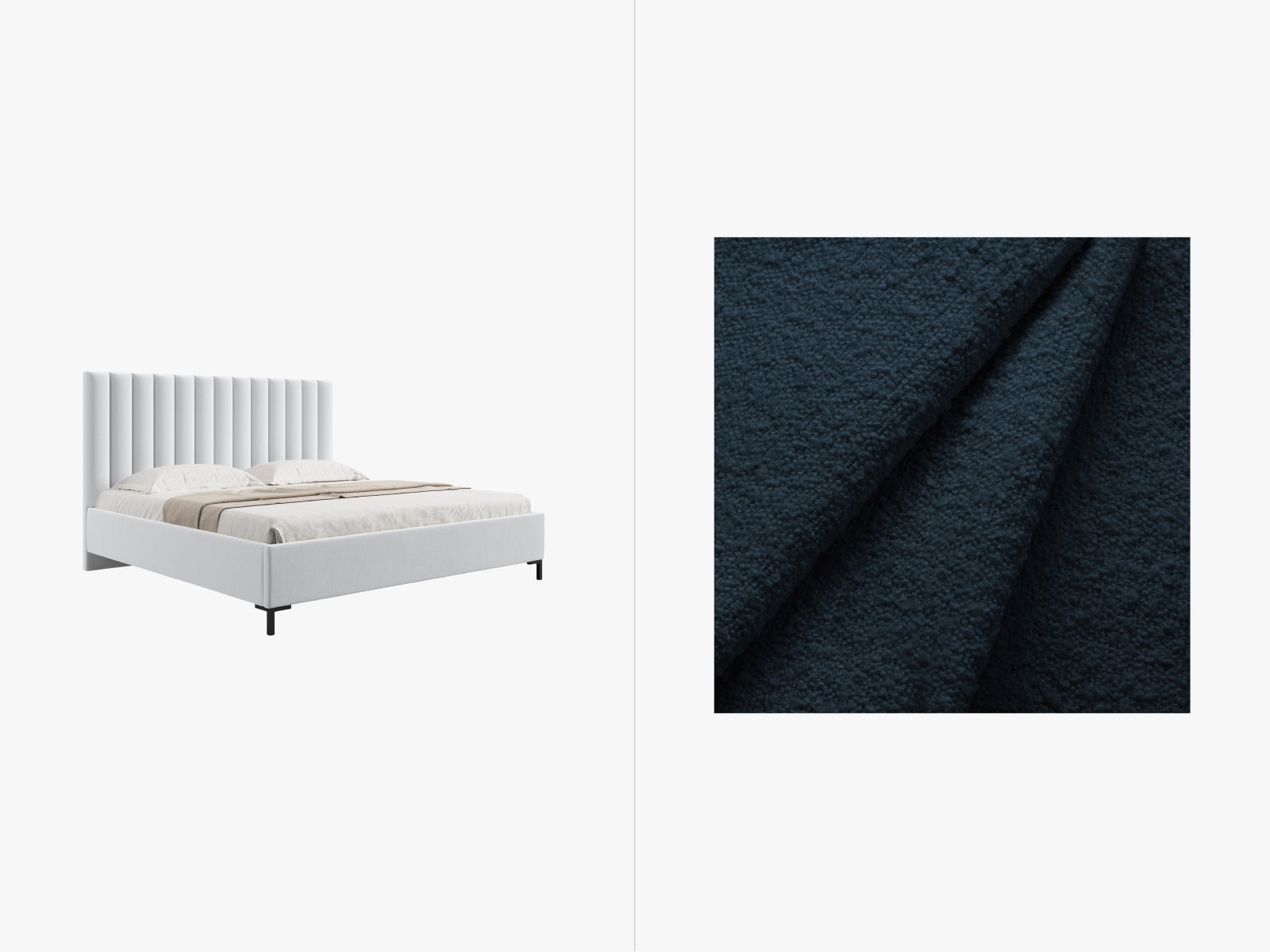 Allison Boucle Bett mit Stauraum und Headboard in Dark Blue präsentiert im Onlineshop von KAQTU Design AG. Bett ist von Micadoni