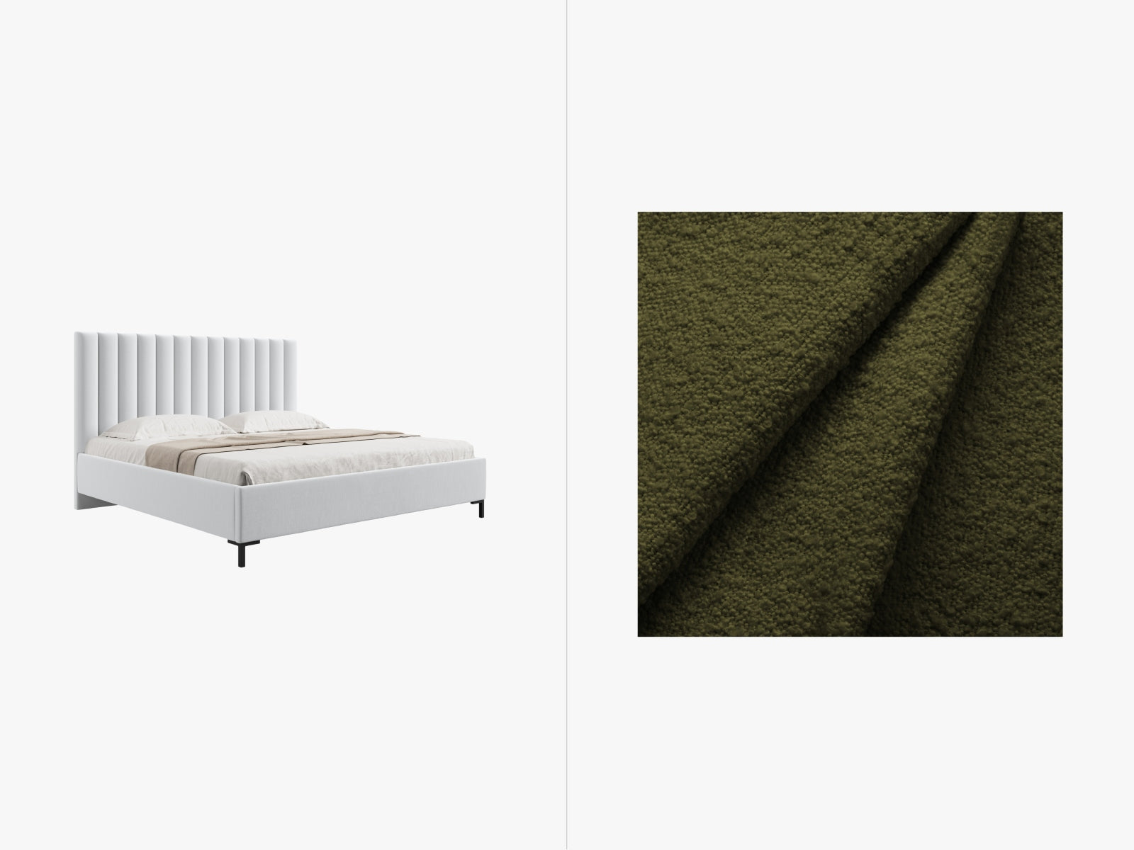 Allison Boucle Bett mit Stauraum und Headboard in Dark Olive Green präsentiert im Onlineshop von KAQTU Design AG. Bett ist von Micadoni