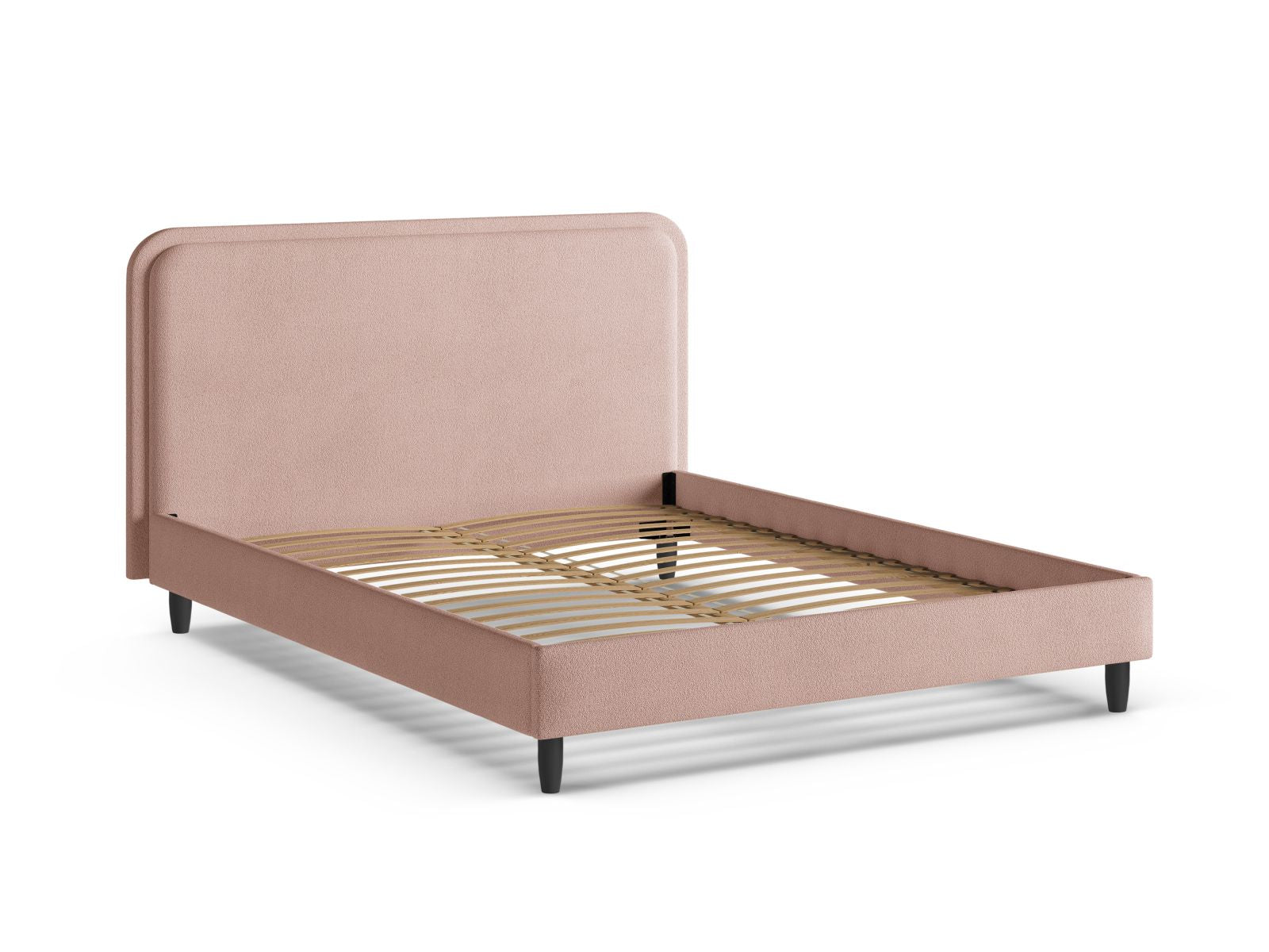 Elegantes Aveline Bett mit 180 cm Kopfteil in sanftem Powder Pink, ideal für stilvolle Schlafzimmergestaltung.