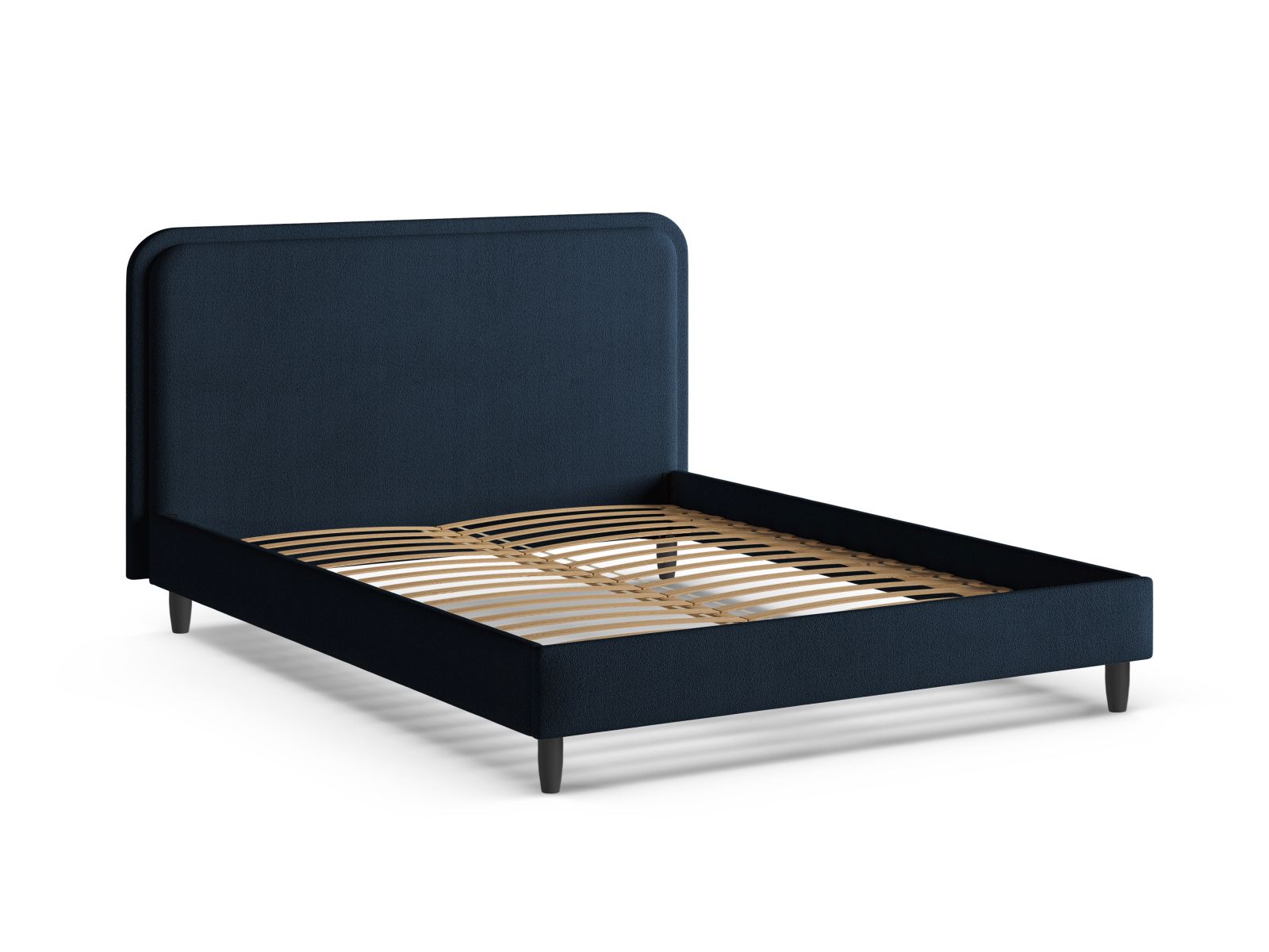 Elegantes Aveline Bett mit 180 cm Kopfteil in tiefem Blau, ideal für stilvolle Schlafzimmergestaltung. Hochwertige Verarbeitung von Micadoni.