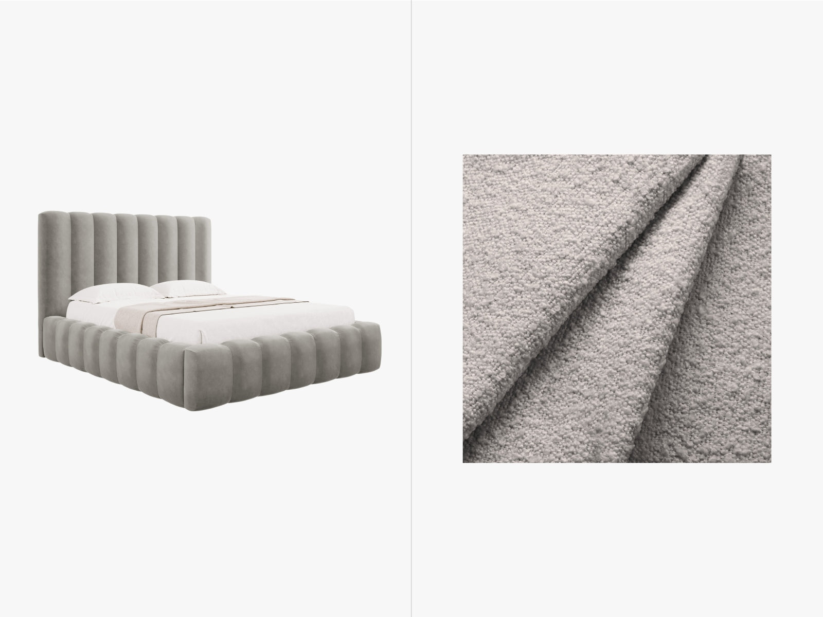 Kelp Boucle Bett mit Stauraum und Headboard in Light Grey präsentiert im Onlineshop von KAQTU Design AG. Bett ist von Micadoni