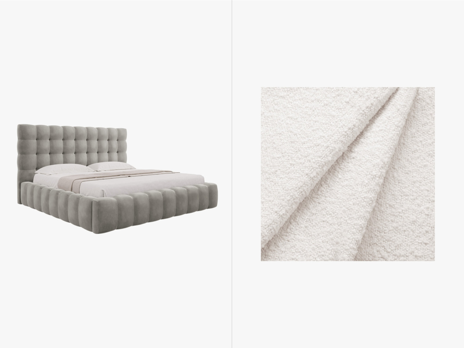 Mamaia Boucle Bett mit Stauraum und Headboard 205cm in White/Schwarz präsentiert im Onlineshop von KAQTU Design AG. Bett ist von Micadoni