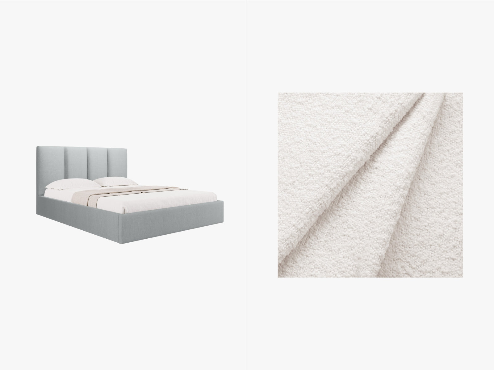 Phaedra Boucle Bett mit Stauraum und Headboard in White präsentiert im Onlineshop von KAQTU Design AG. Bett ist von Micadoni