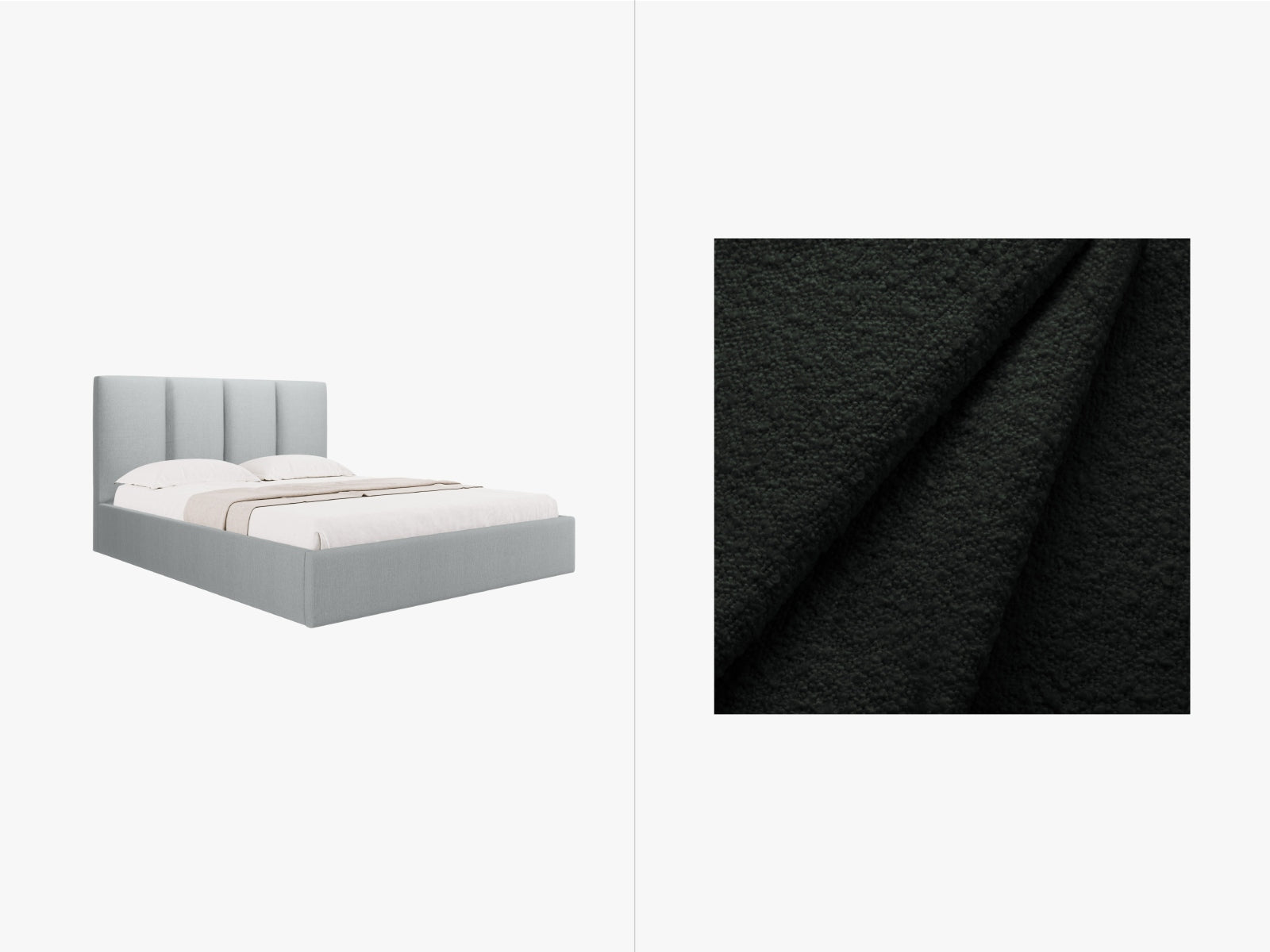 Phaedra Boucle Bett mit Stauraum und Headboard in Black präsentiert im Onlineshop von KAQTU Design AG. Bett ist von Micadoni