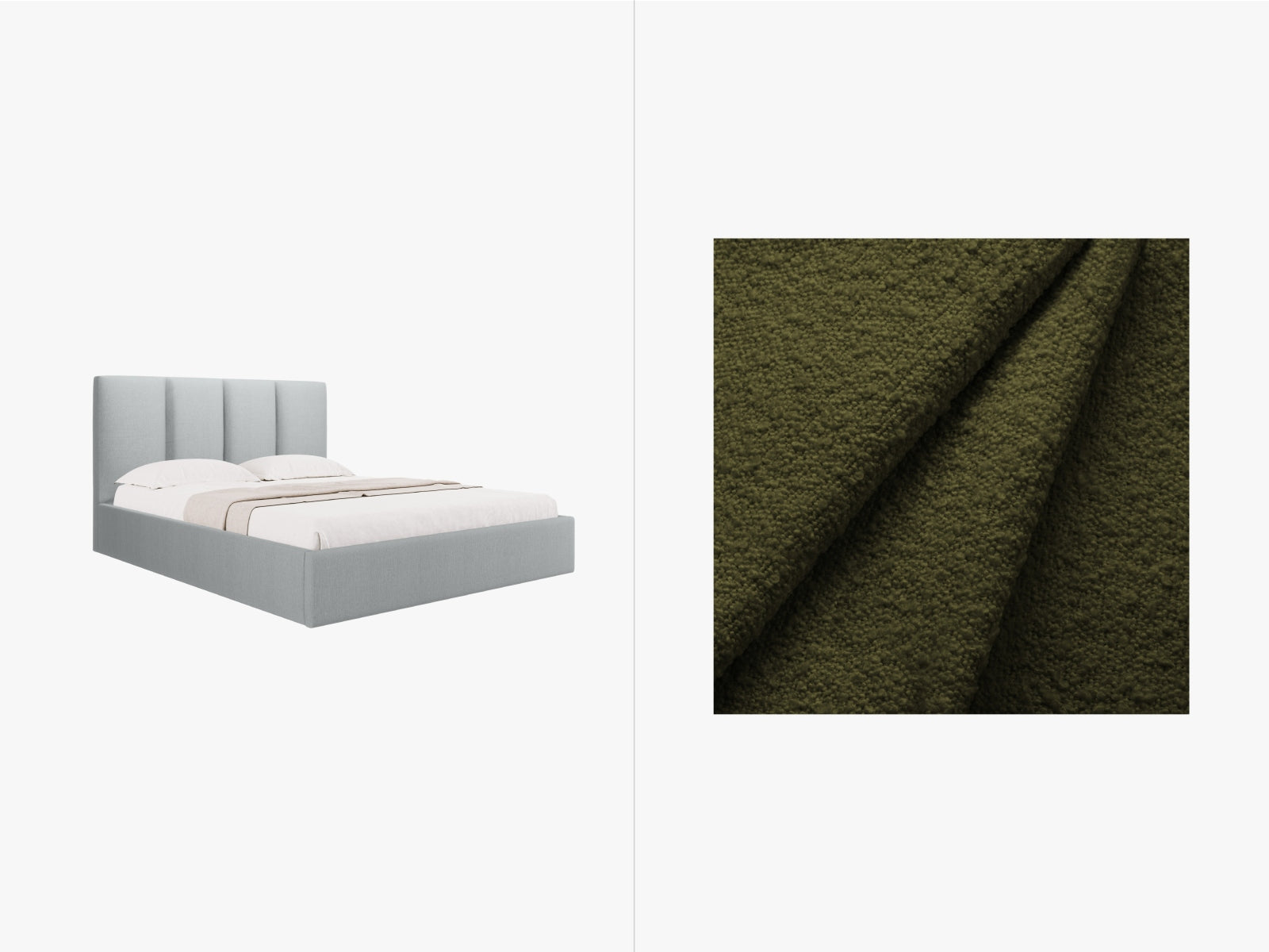 Pyla Boucle Bett mit Stauraum und Headboard in Dark Olive Green präsentiert im Onlineshop von KAQTU Design AG. Bett ist von Micadoni