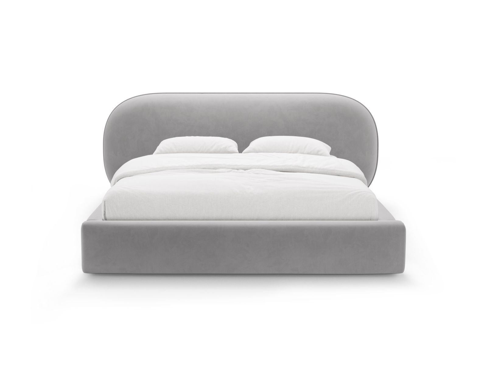 Elegantes Ovalo Bett mit 180 cm Kopfteil und praktischem Stauraum in Light Grey-Magic Velvet, ideal für stilvolle Schlafzimmer.