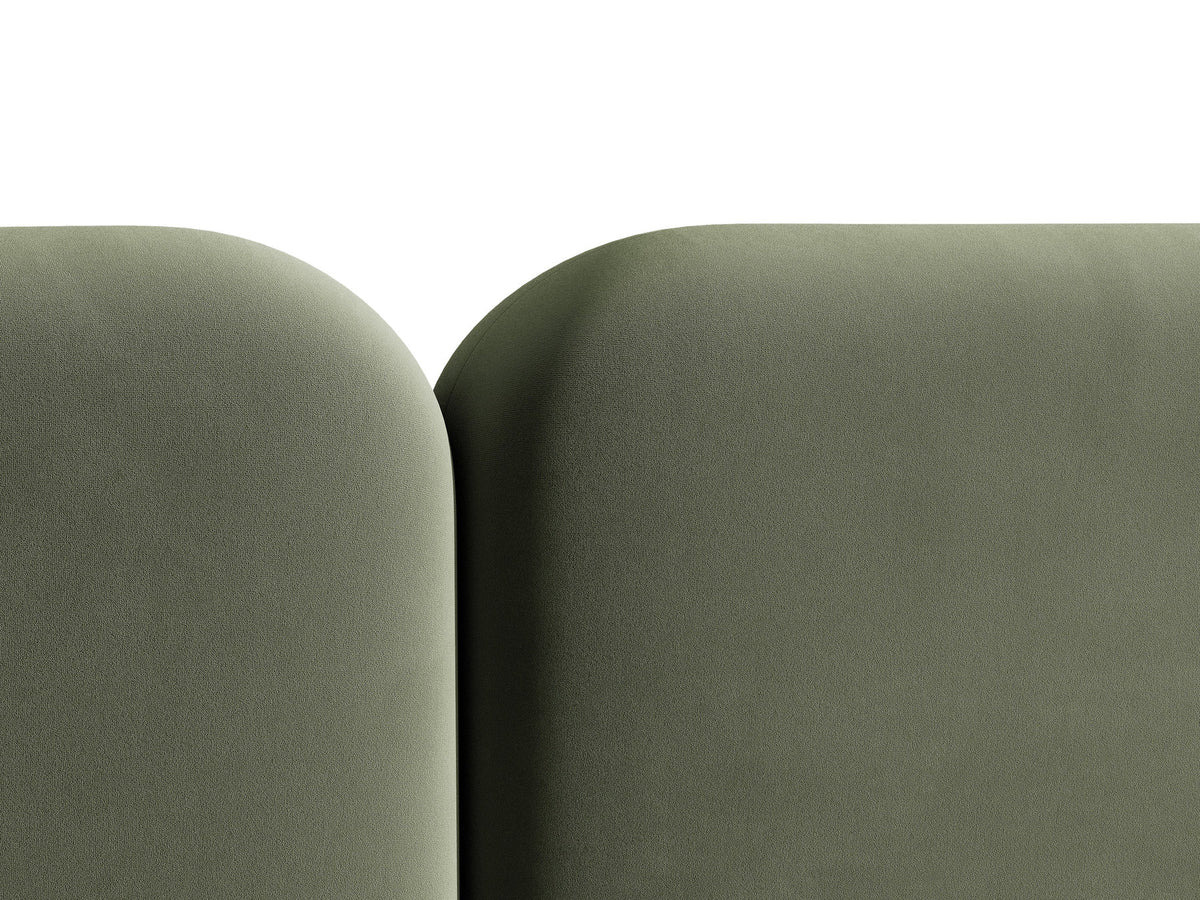 Saga Stauraumbett mit gepolstertem Kopfteil, Bezug aus Magic Velvet in Mandel beige, schwarze Kunststoffbeine, Bettkasten mit Gas-Lift-Öffnung.