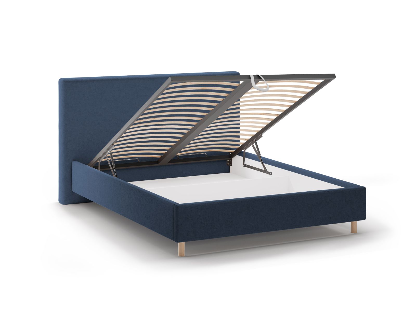 Stilvolles Eloise Bett in Royal Blue mit praktischem Stauraum und modernem Kopfteil, ideal für ein elegantes Schlafzimmer.