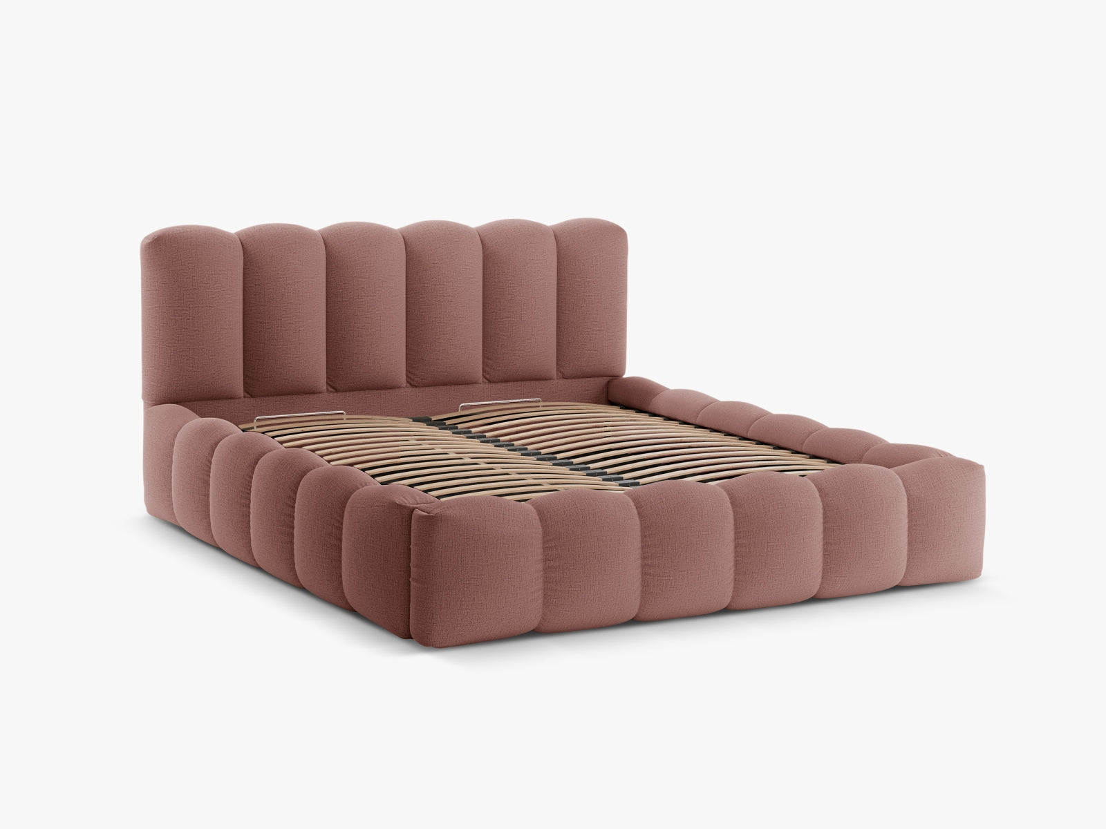 Stylisches Lupine Bett in sanftem Dunkelrosa, ausgestattet mit praktischem Stauraum und einem ansprechenden Kopfteil für zeitgemäße Wohnräume.