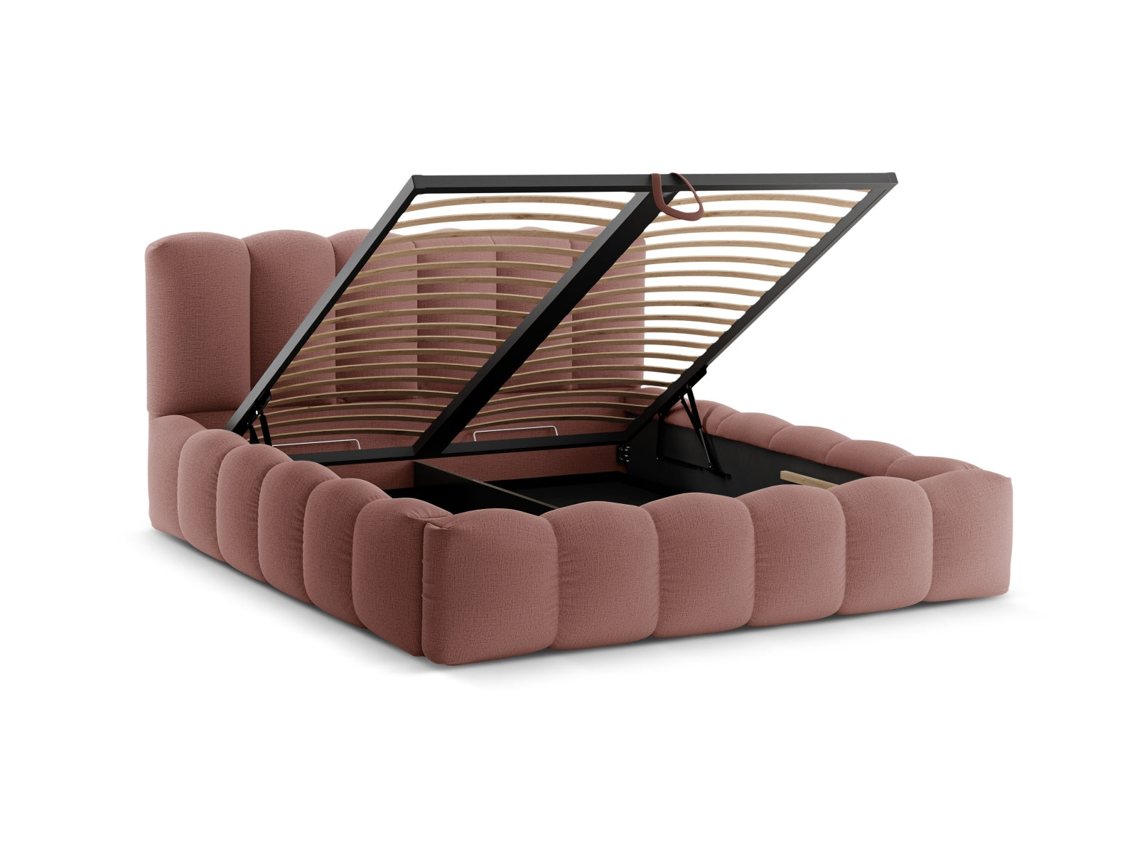 Stylisches Lupine Bett in sanftem Dunkelrosa, ausgestattet mit praktischem Stauraum und einem ansprechenden Kopfteil für zeitgemäße Wohnräume.