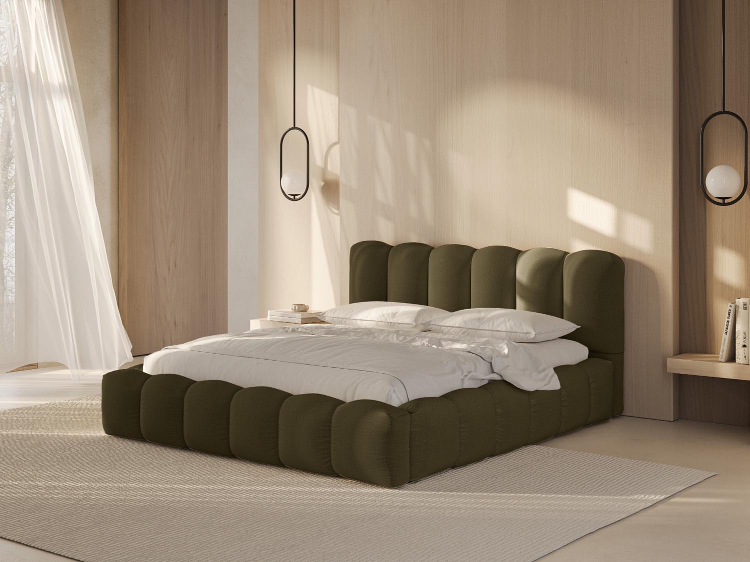 Elegantes Lupine Bett mit praktischem Stauraum und stilvollem Headboard in 180 cm Breite, ideal für modernes Wohnen.