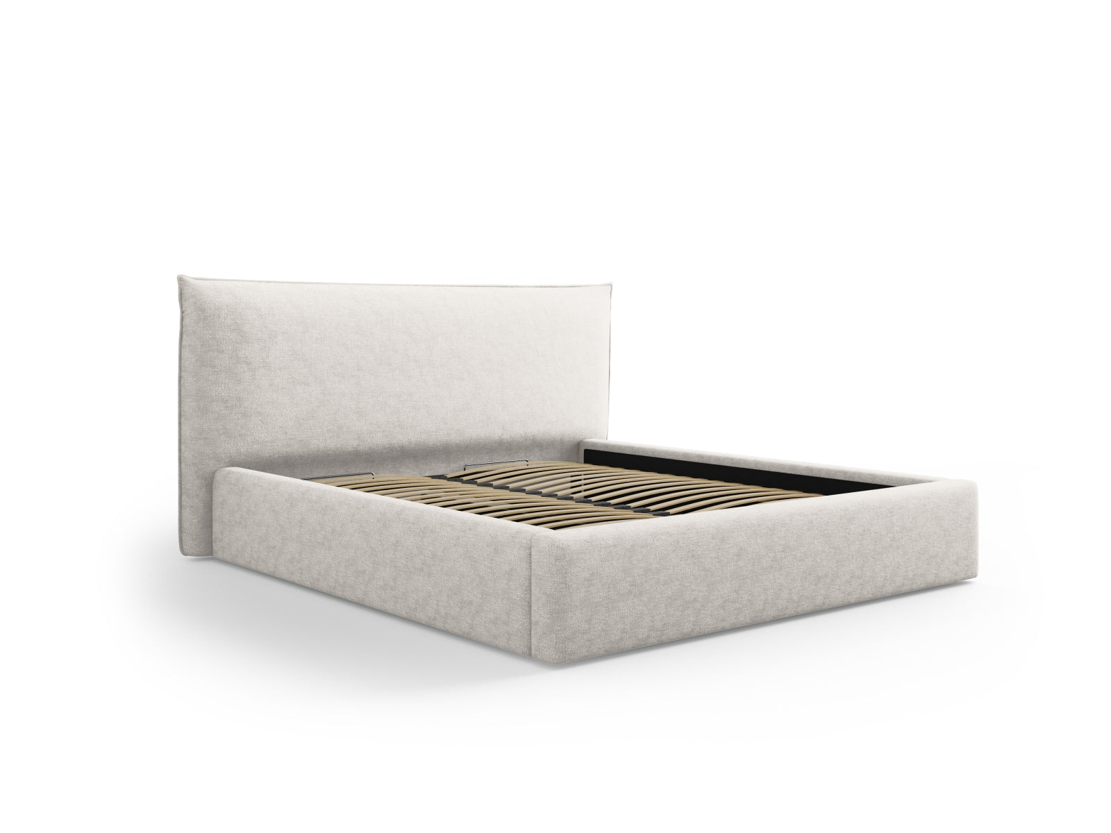 Elegantes Kaelle Bett in Light Beige mit praktischem Stauraum und stilvollem Headboard, ideal für jedes Schlafzimmer.