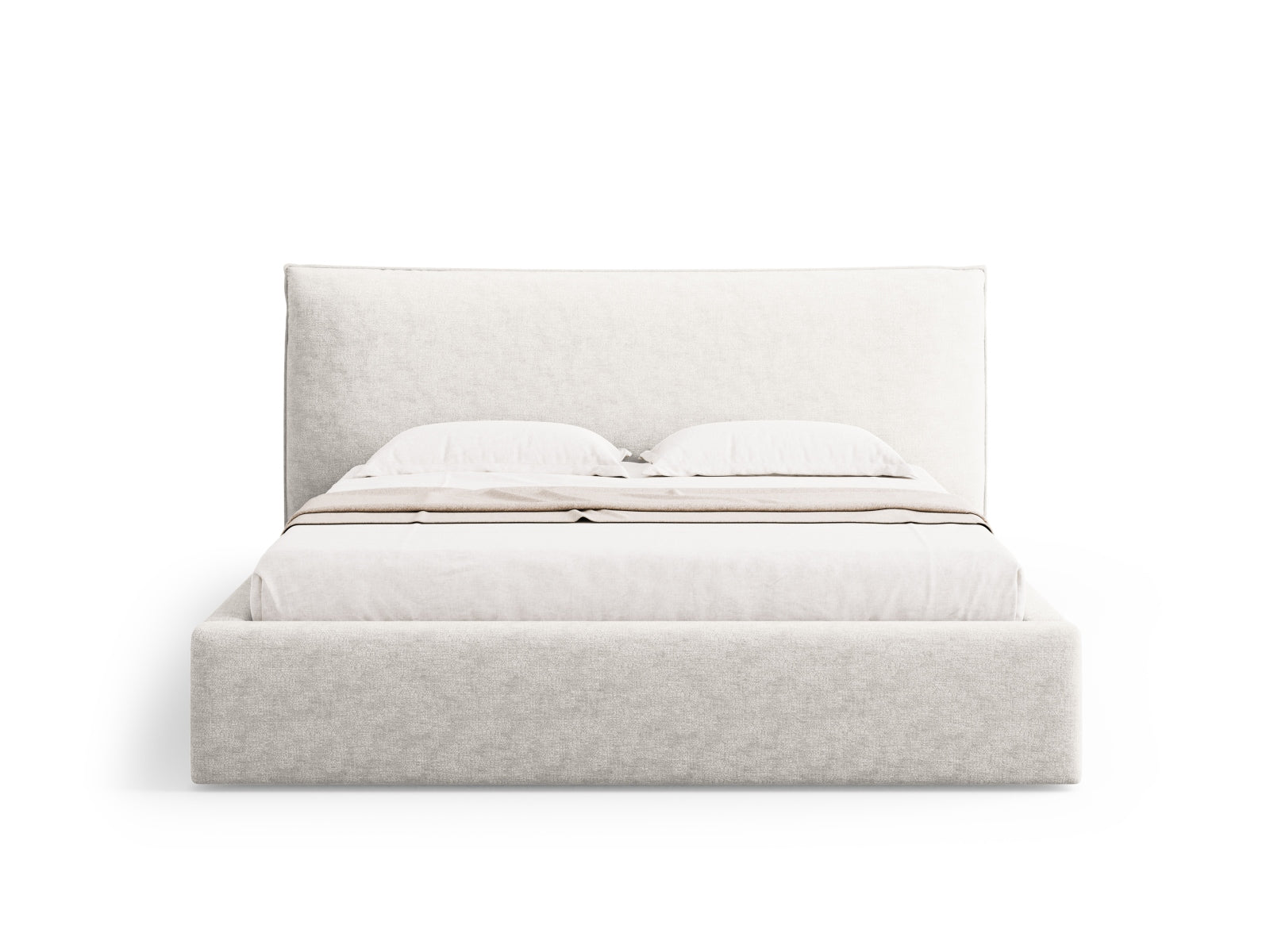 Modernes Kaelle Bett in sanftem Beige, ausgestattet mit praktischem Stauraum und einem ansprechenden Kopfteil für stilvolle Schlafzimmer.