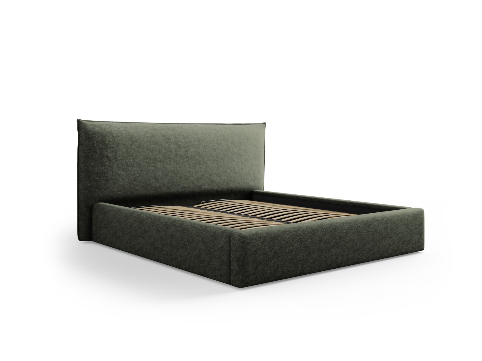 Elegantes Kaelle Bett mit 180 cm Breite, Stauraum und stilvollem Headboard in Grün, ideal für modernes Wohndesign.