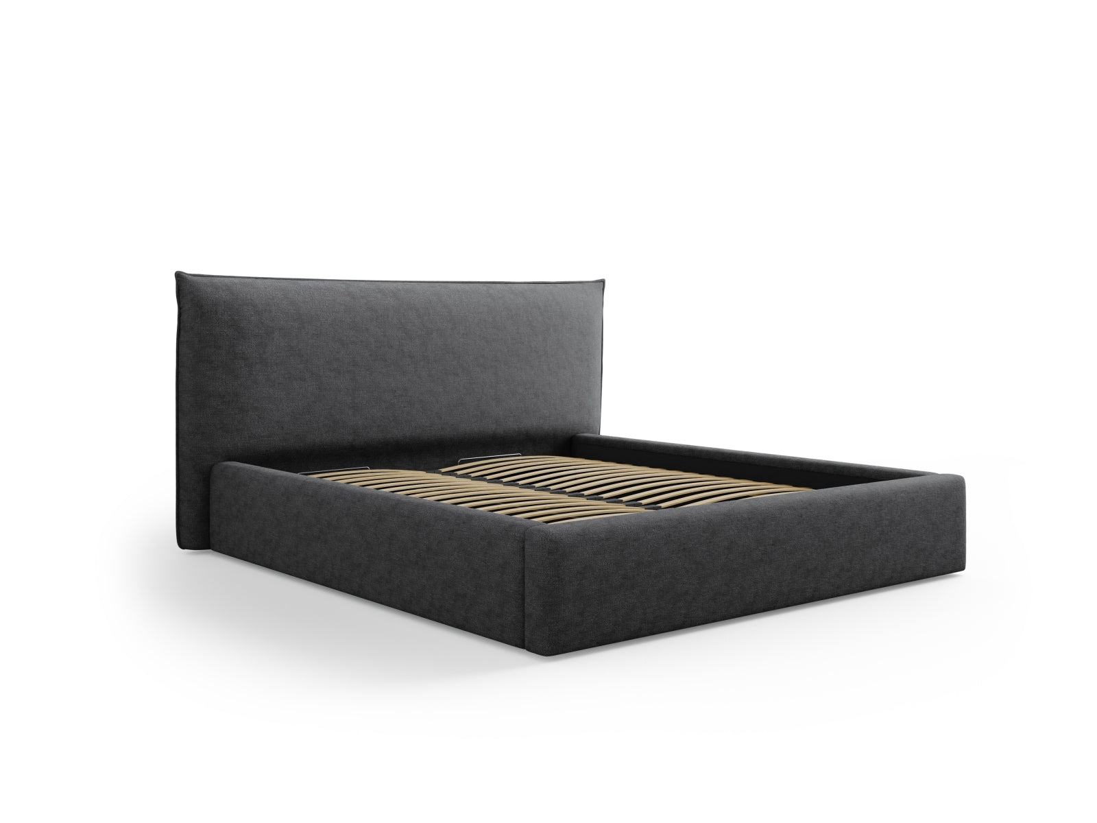 Stylisches Kaelle Bett in Dunkelgrau mit praktischem Stauraum und elegantem Headboard, ideal für moderne Schlafzimmer.
