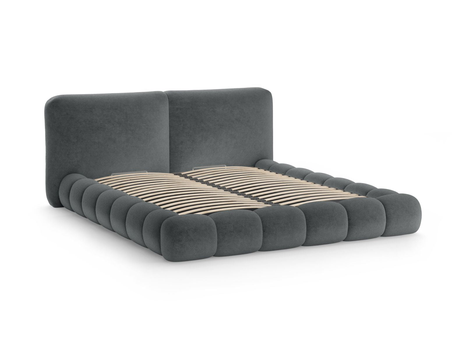 Elegantes Solange Bett in Dunkelgrau mit 180 cm Kopfteil und praktischem Stauraum, ideal für stilvolle Schlafzimmerlösungen.