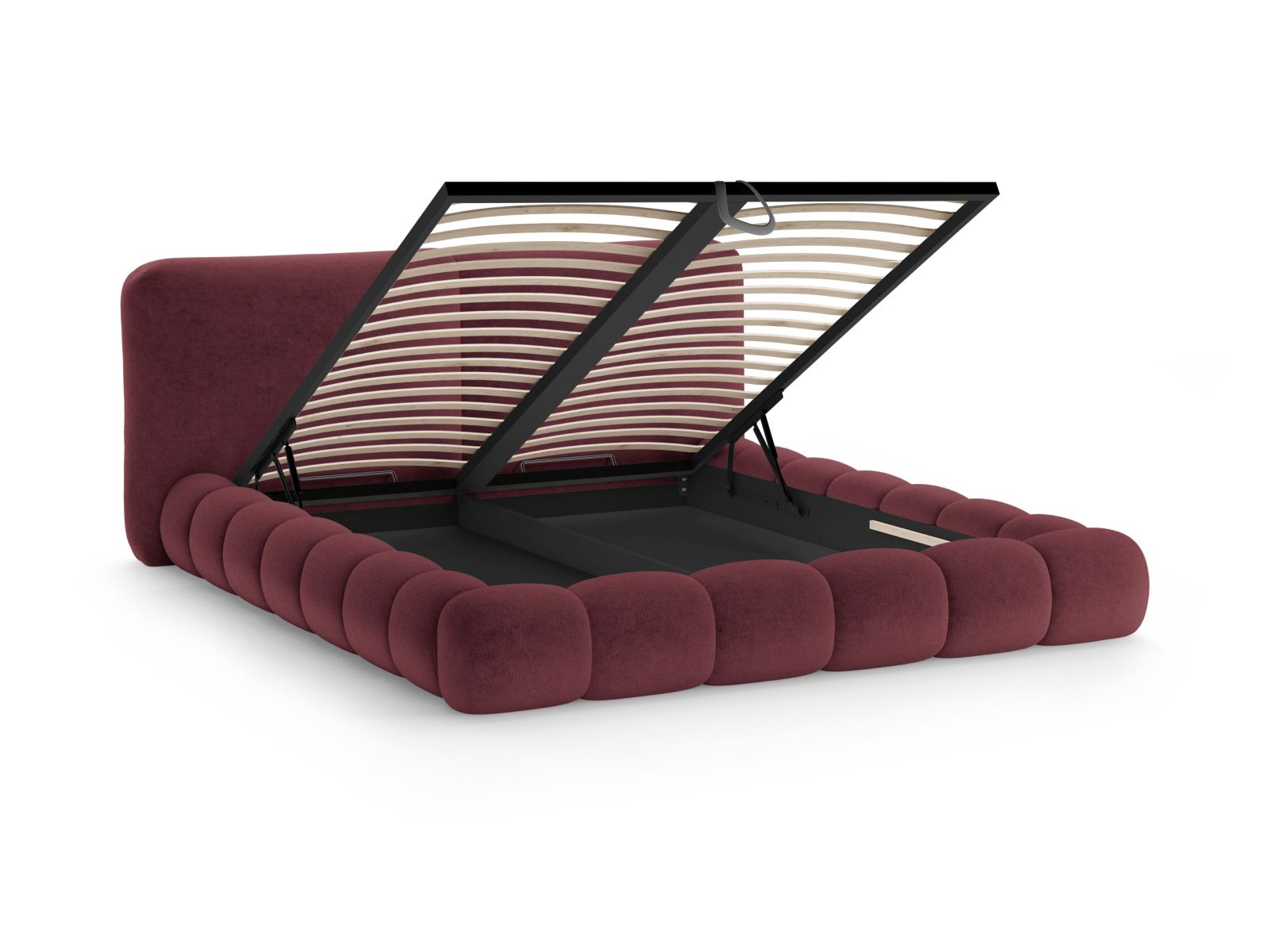 Modernes Solange Bett mit 180 cm Kopfteil und integriertem Stauraum, gefertigt aus hochwertigem Kirschholz für ein stilvolles Schlafzimmer.