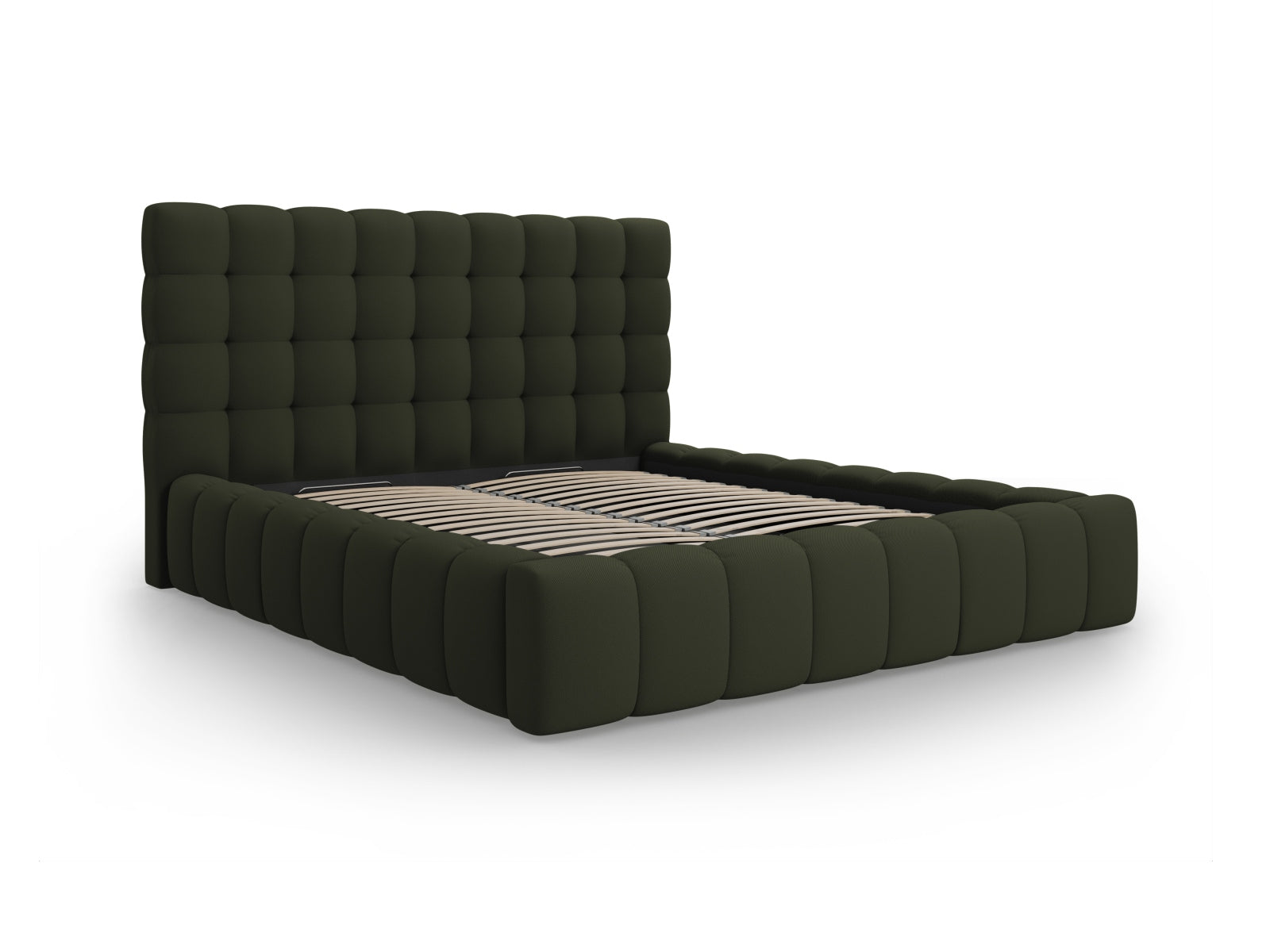 Stylisches Mamaia Bett mit 180 cm Breite, ausgestattet mit praktischem Stauraum und einem ansprechenden Kopfteil für zeitgemäße Schlafzimmer.