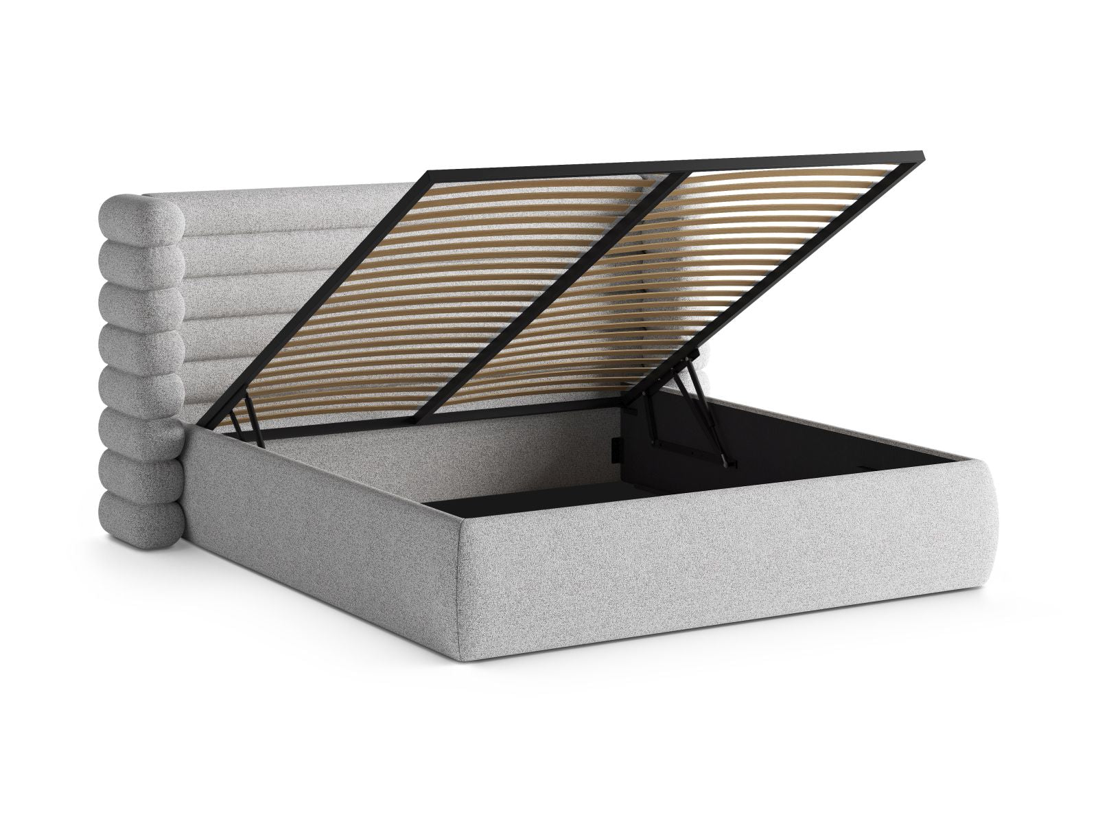 Elegantes Mount Bett in sanftem Grau, 180 cm, mit praktischem Stauraum und komfortablem Kopfteil für ein modernes Schlafzimmer.