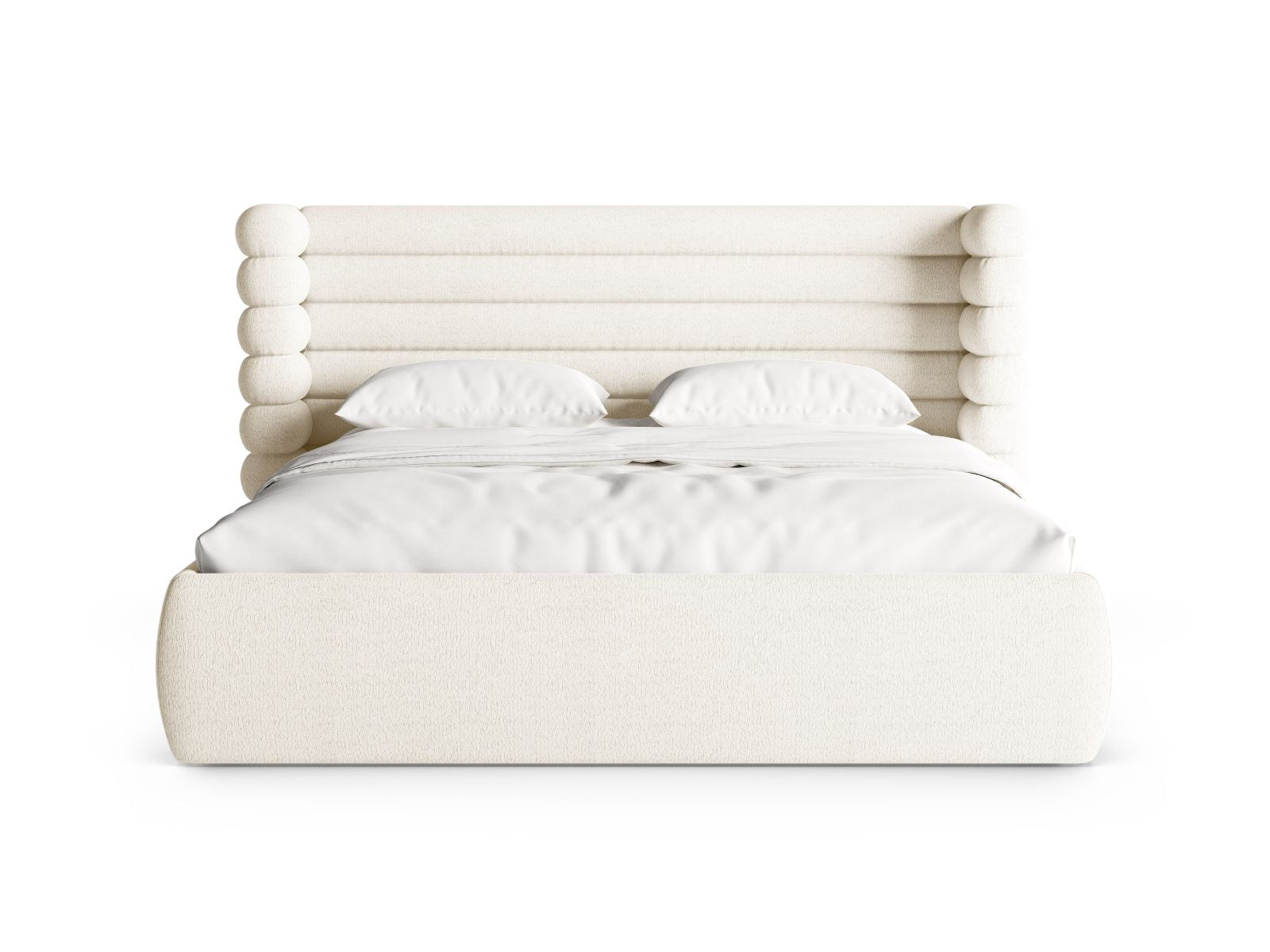 Elegantes Mount Bett mit Stauraum und Kopfteil in Ivory-CORAL, ideal für stilvolle Schlafzimmerlösungen von Micadoni.