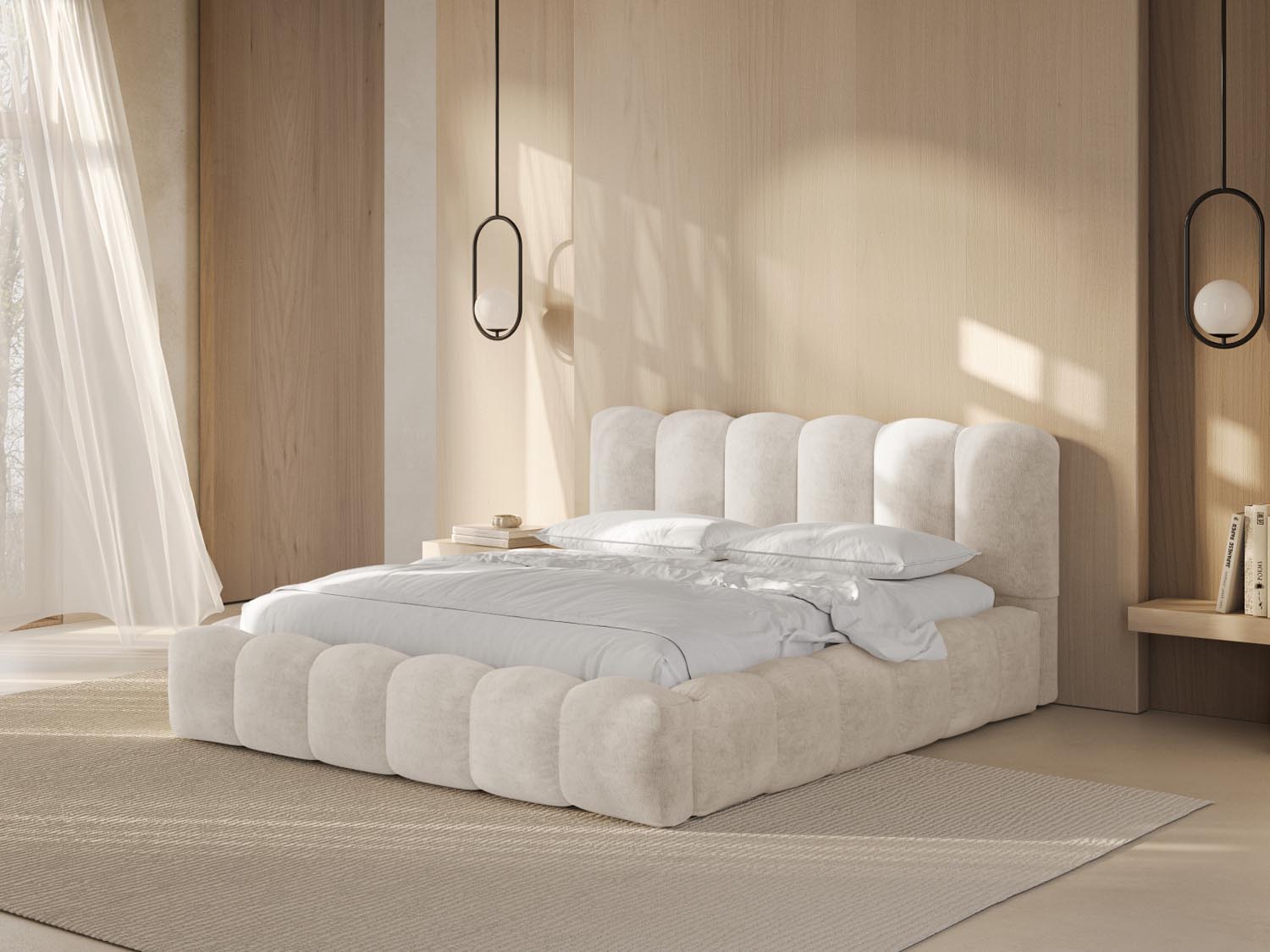 Elegantes Lupine Bett in Light Beige mit praktischem Stauraum und stilvollem Headboard, ideal für moderne Schlafzimmer.