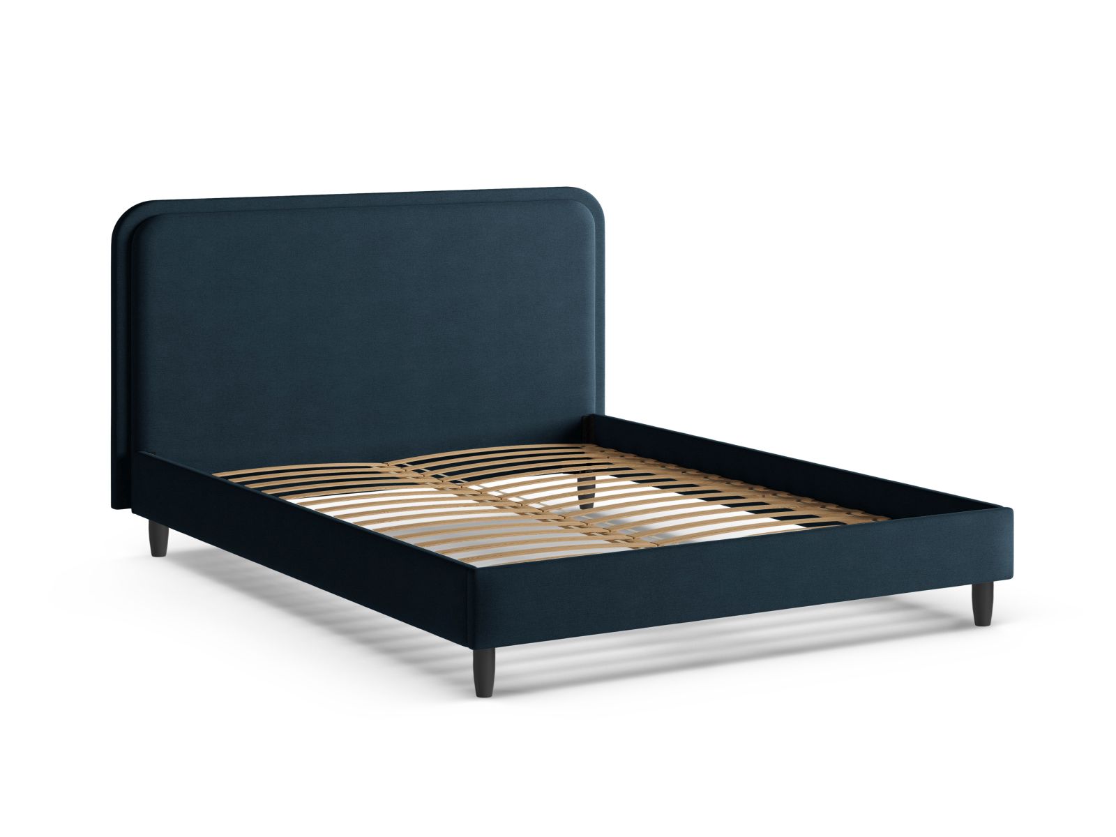 Elegantes Aveline Bett mit 180 cm hohem Kopfteil in Satin Blue-Wind, ideal für ein modernes und gemütliches Schlafzimmer.