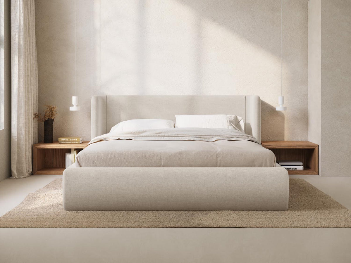 Jolene Bett mit Stauraum und Headboard 180cm in Light Beige-Wind präsentiert im Onlineshop von KAQTU Design AG. Bett ist von Micadoni