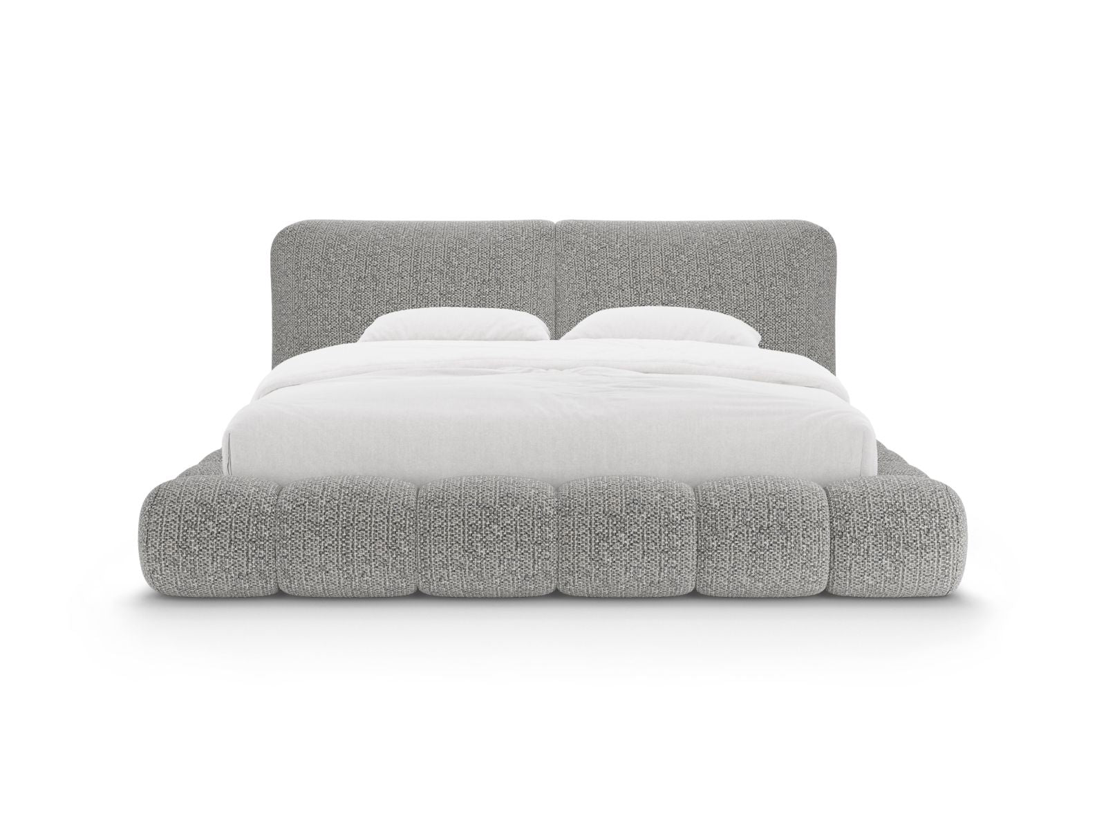 Elegantes Solange Bett mit 180 cm Breite, Stauraum und stilvollem Kopfteil in Grau, ideal für modernes Wohnen.