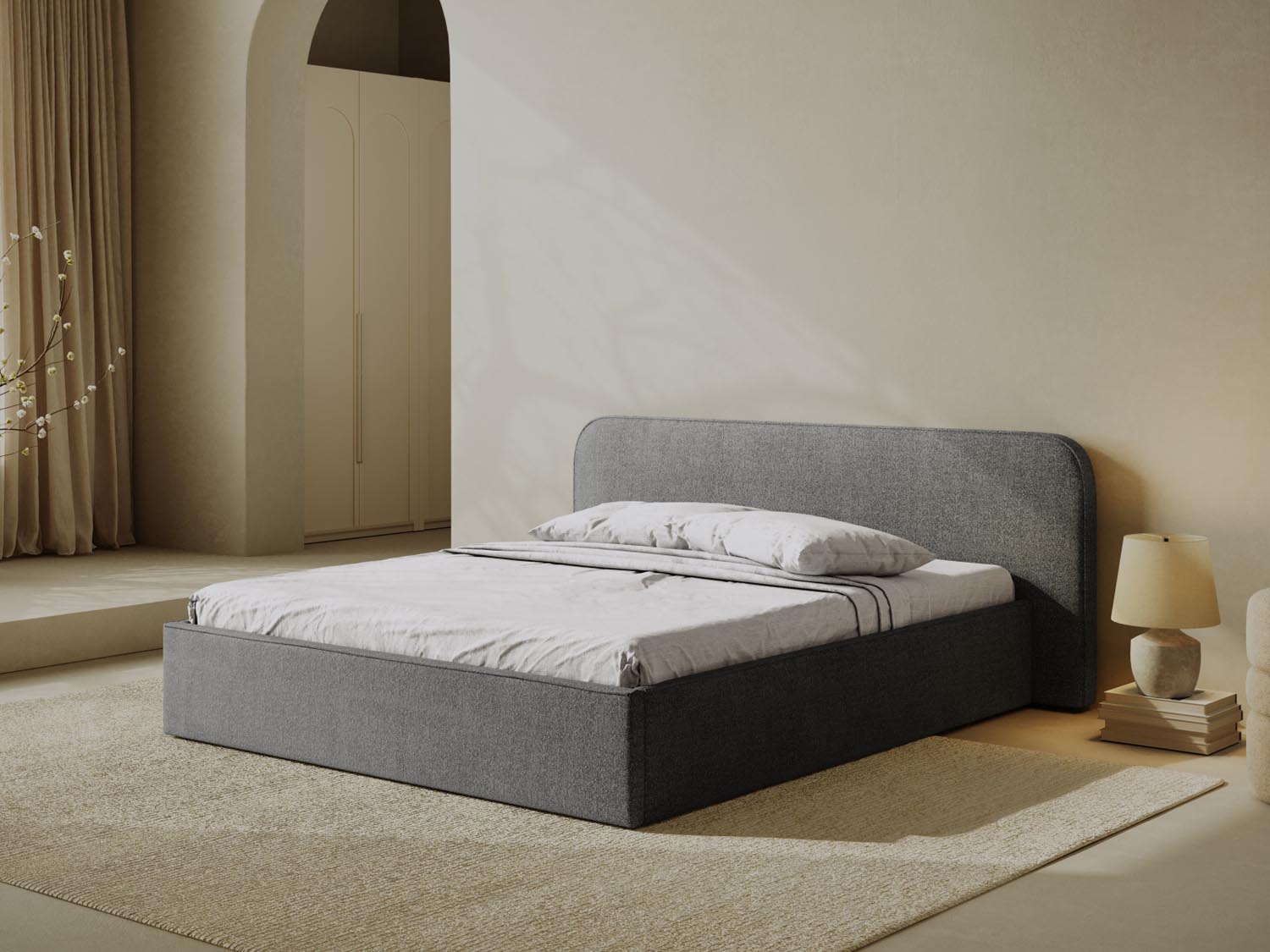 Entdecken Sie das stilvolle Elizabeth Boucle Bett von Micadoni. Mit praktischem Stauraum und elegantem Headboard – ideal für Ihr modernes Schlafzimmer!