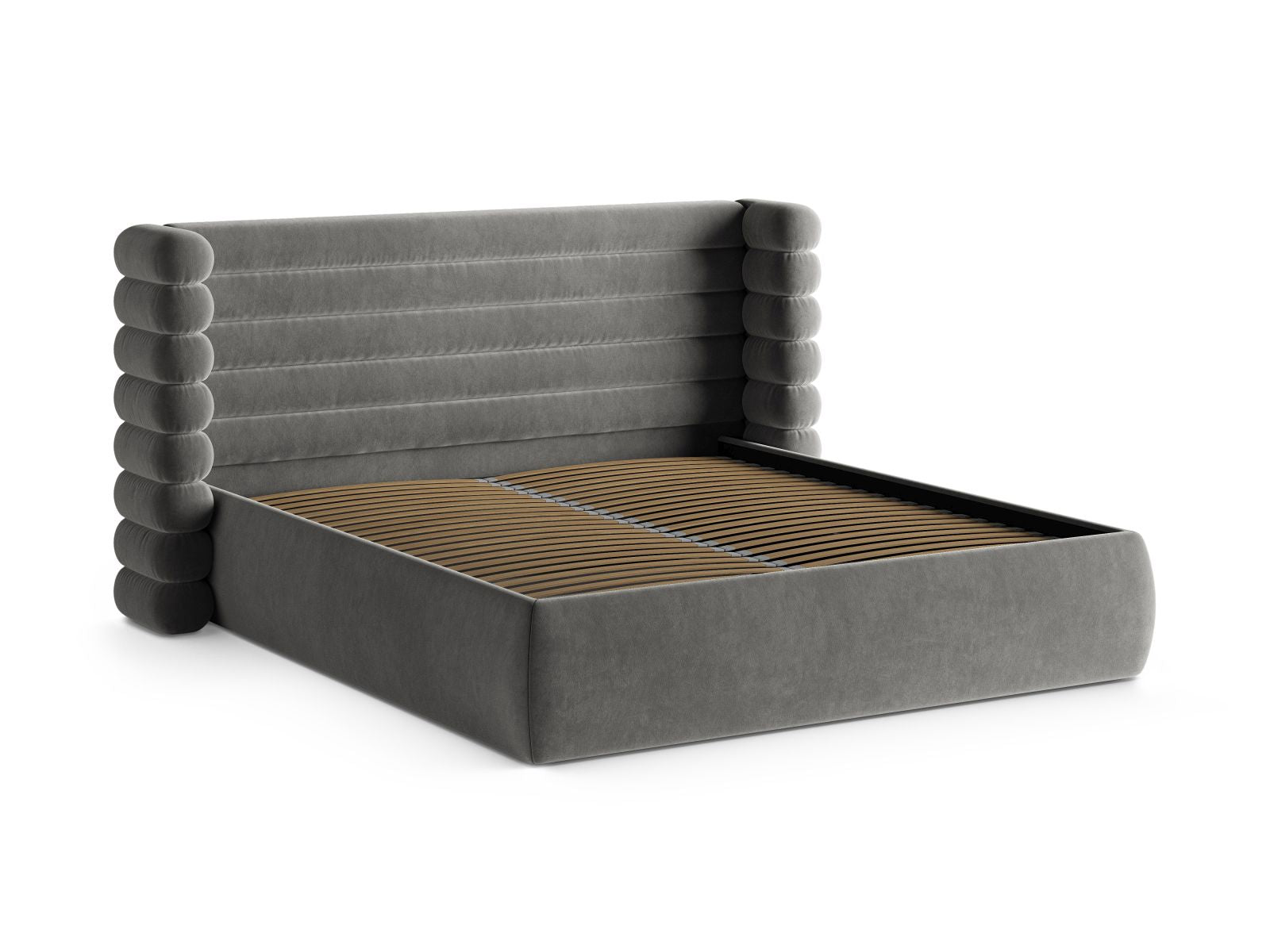Elegantes Mount Bett mit 180 cm Breite, funktionalem Stauraum und stilvollem Kopfteil in Grey-Salvador, ideal für moderne Schlafzimmer.