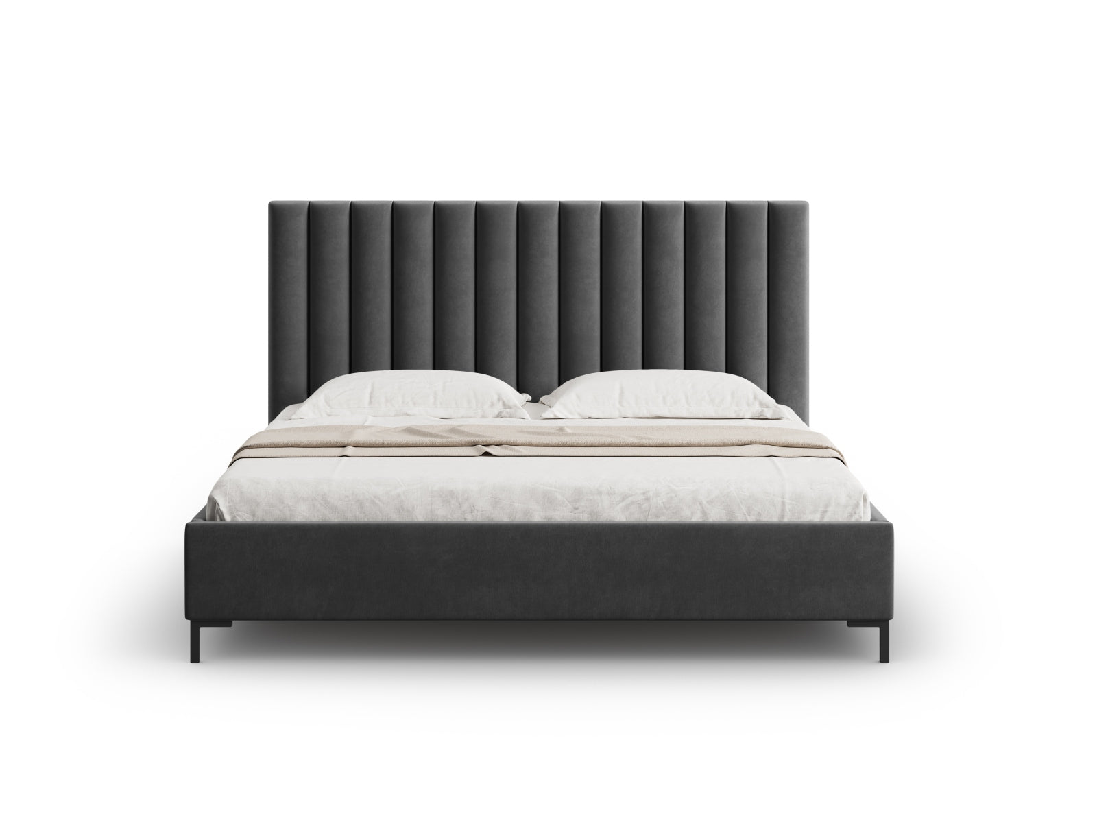 Entdecken Sie das stilvolle Allison Velour Bett von Micadoni – ideal für Ihr modernes Schlafzimmer, mit cleverem Stauraum und elegantem Kopfteil.
