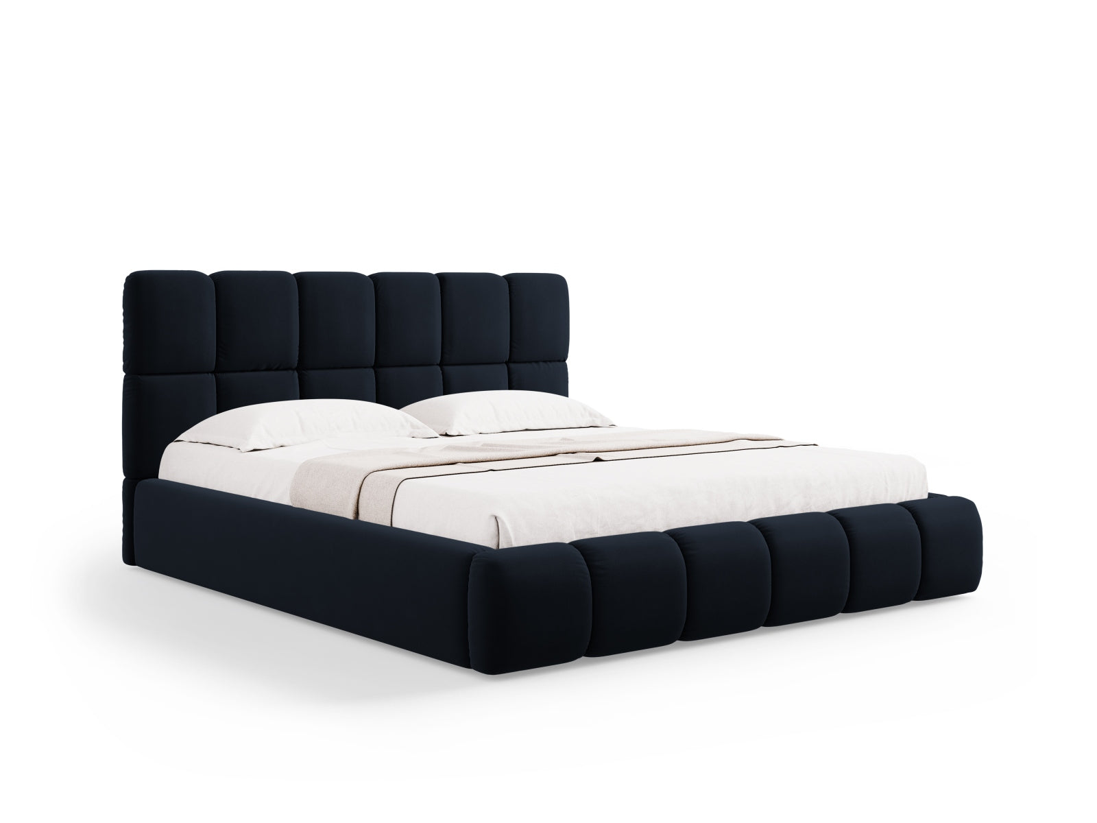 Bellis Velour Bett mit Stauraum und Headboard 200cm in Dark Blue präsentiert im Onlineshop von KAQTU Design AG. Bett ist von Micadoni