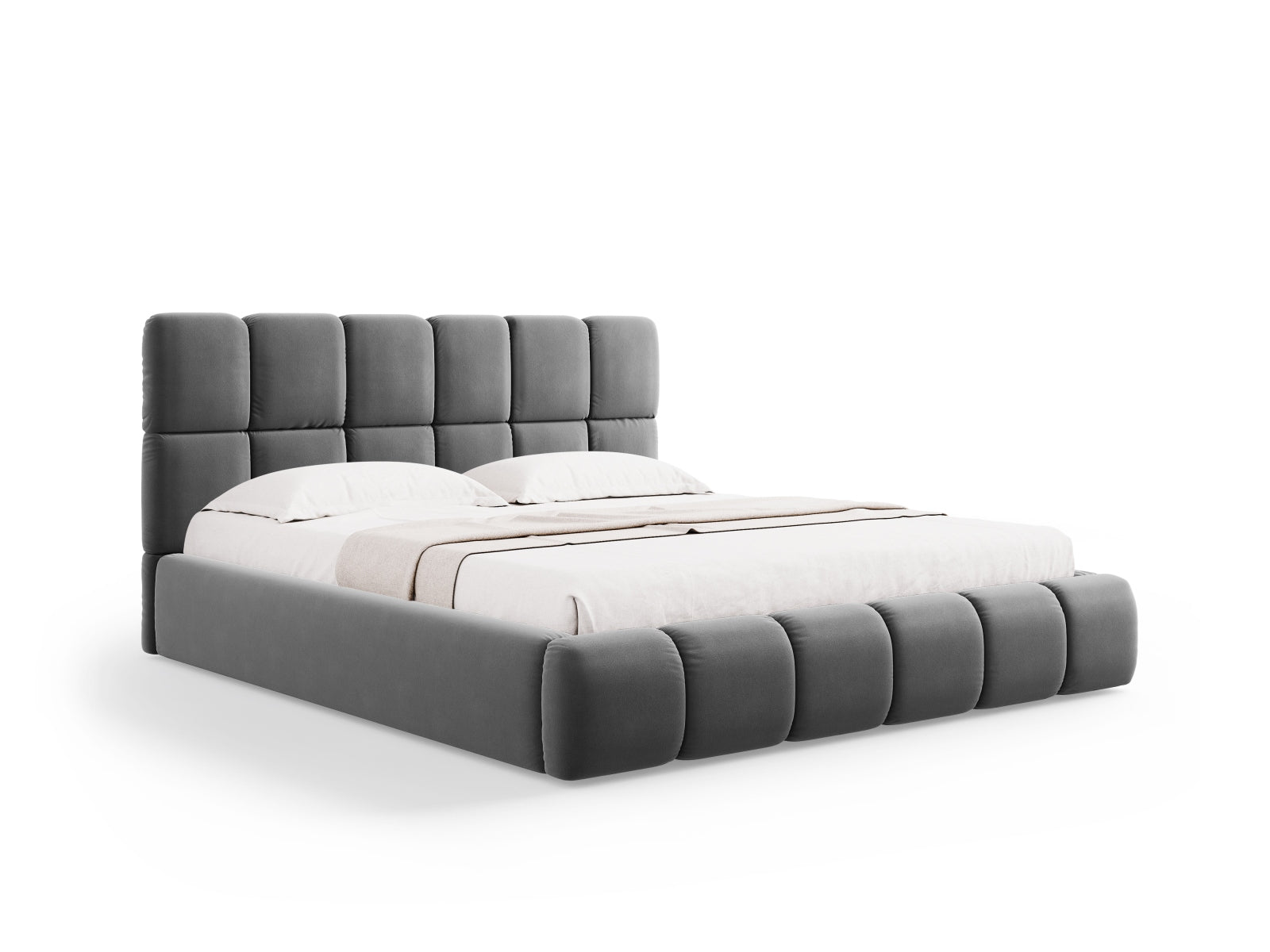 Bellis Velour Bett mit Stauraum und Headboard 180cm in Grey-Bluvel präsentiert im Onlineshop von KAQTU Design AG. Bett ist von Micadoni