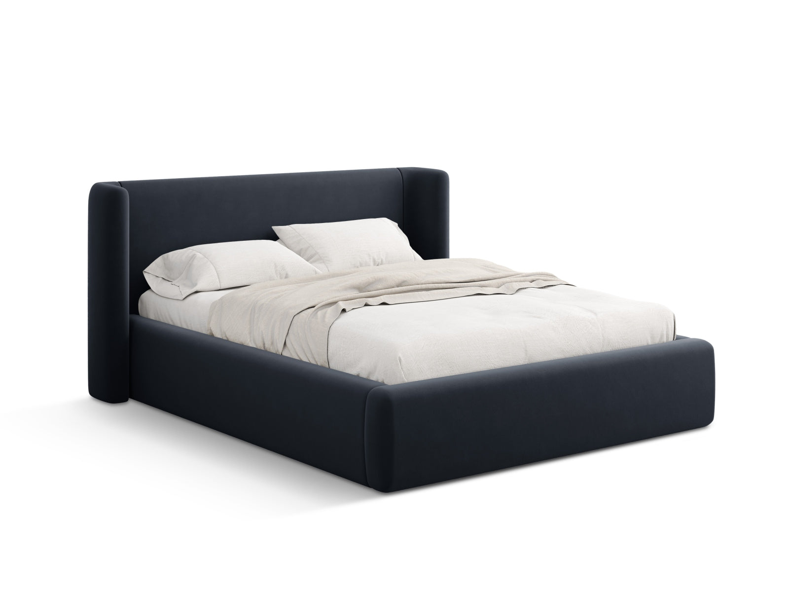 Jolene Velour Bett mit Stauraum und Headboard in Dark Blue-Bluvel präsentiert im Onlineshop von KAQTU Design AG. Bett ist von Micadoni