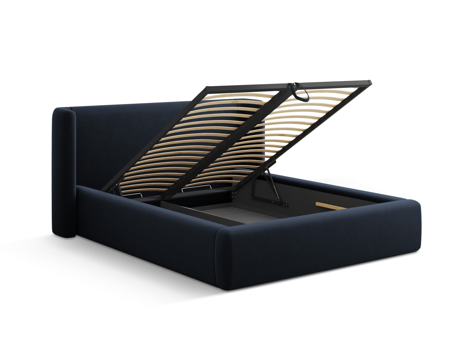 Jolene Velour Bett mit Stauraum und Headboard in Dark Blue-Bluvel präsentiert im Onlineshop von KAQTU Design AG. Bett ist von Micadoni