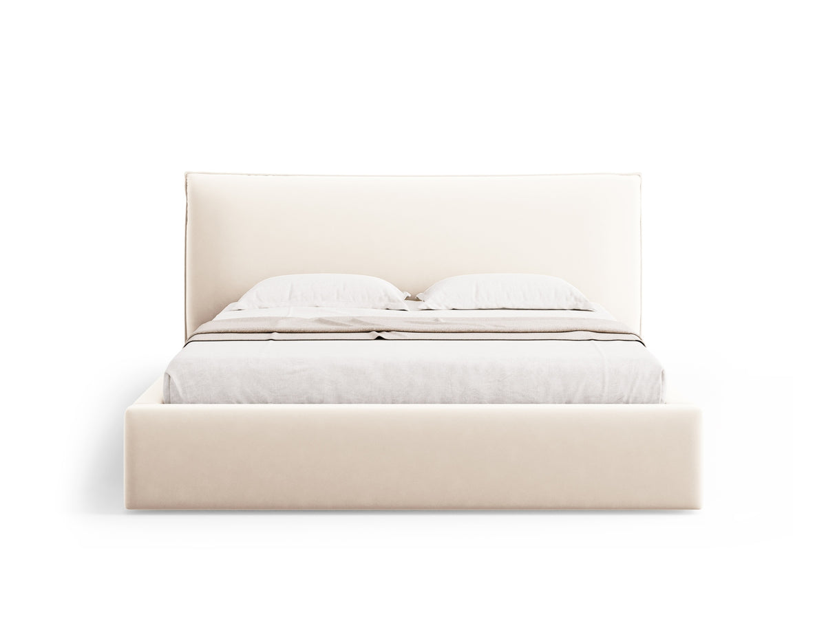 Kaelle Bett mit Stauraum und Headboard 180cm in Light Beige-Bluvel präsentiert im Onlineshop von KAQTU Design AG. Bett ist von Micadoni