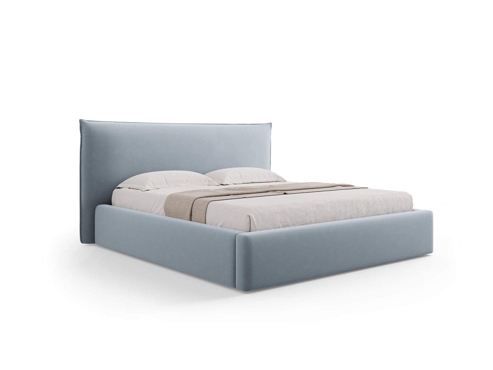 Kaelle Velour Bett mit Stauraum und Headboard 220cm in Light Blue präsentiert im Onlineshop von KAQTU Design AG. Bett ist von Micadoni