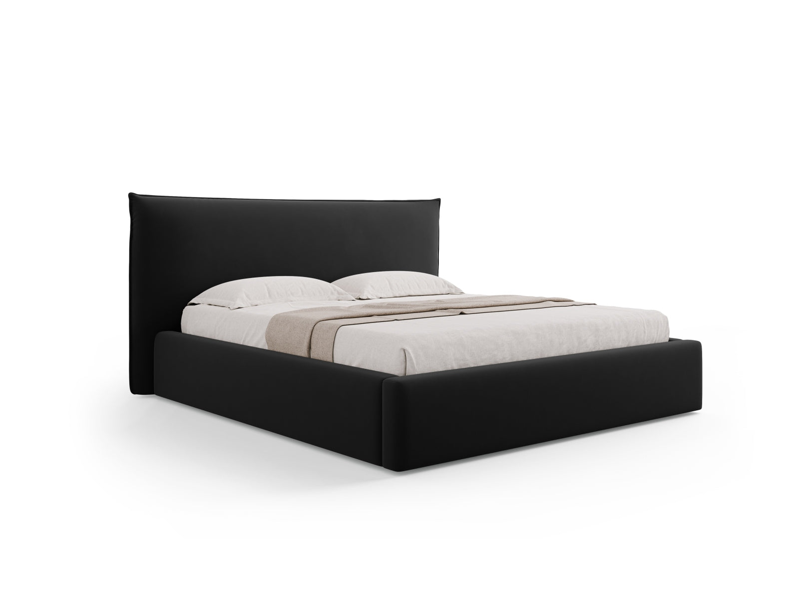 Kaelle Velour Bett mit Stauraum und Headboard 180cm in Black-Bluvel präsentiert im Onlineshop von KAQTU Design AG. Bett ist von Micadoni