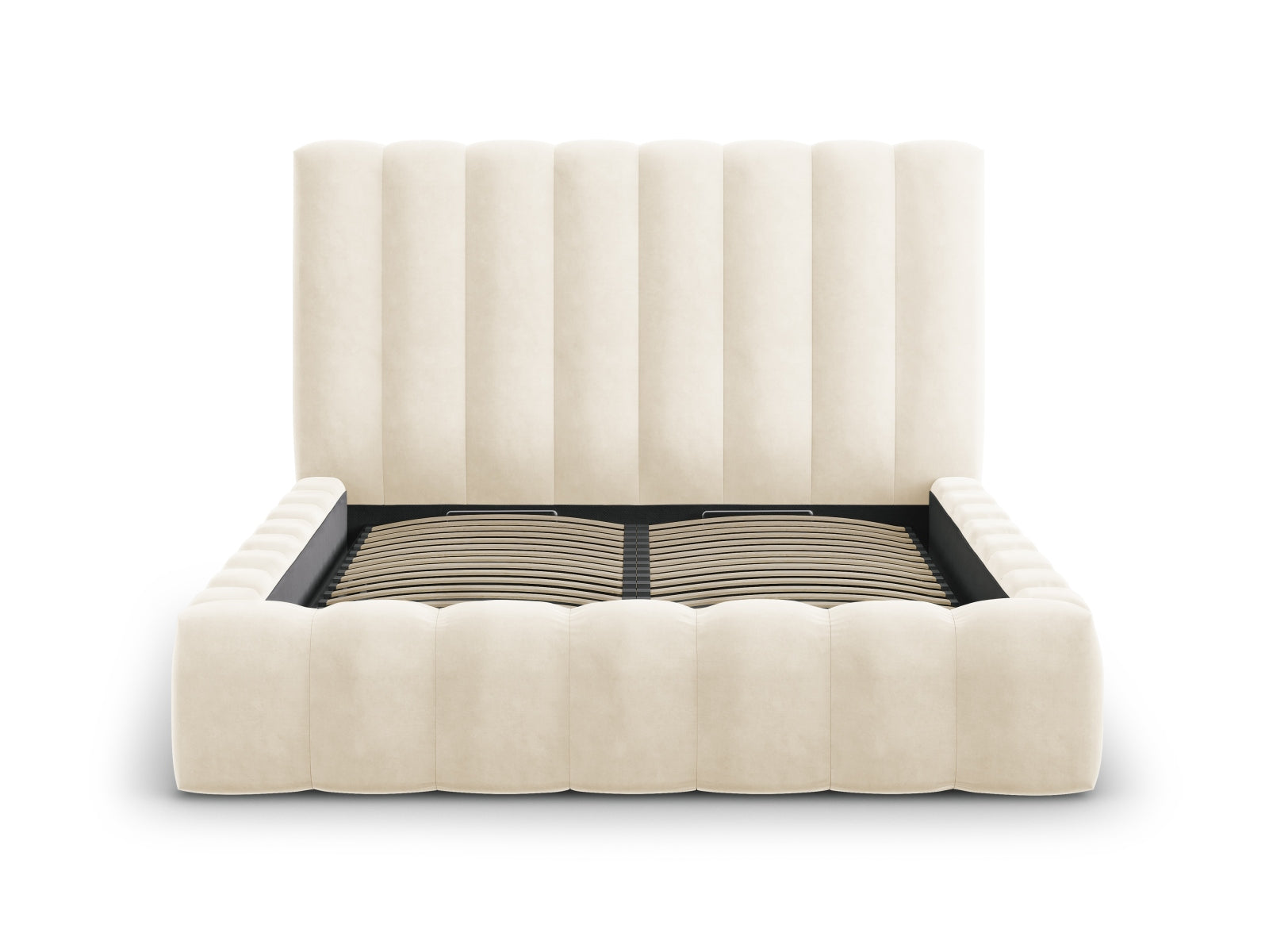 Erleben Sie das elegante Kelp Velour Bett von Micadoni – ideal für Ihr modernes Schlafzimmer, ausgestattet mit praktischem Stauraum und einem komfortablen Headboard.