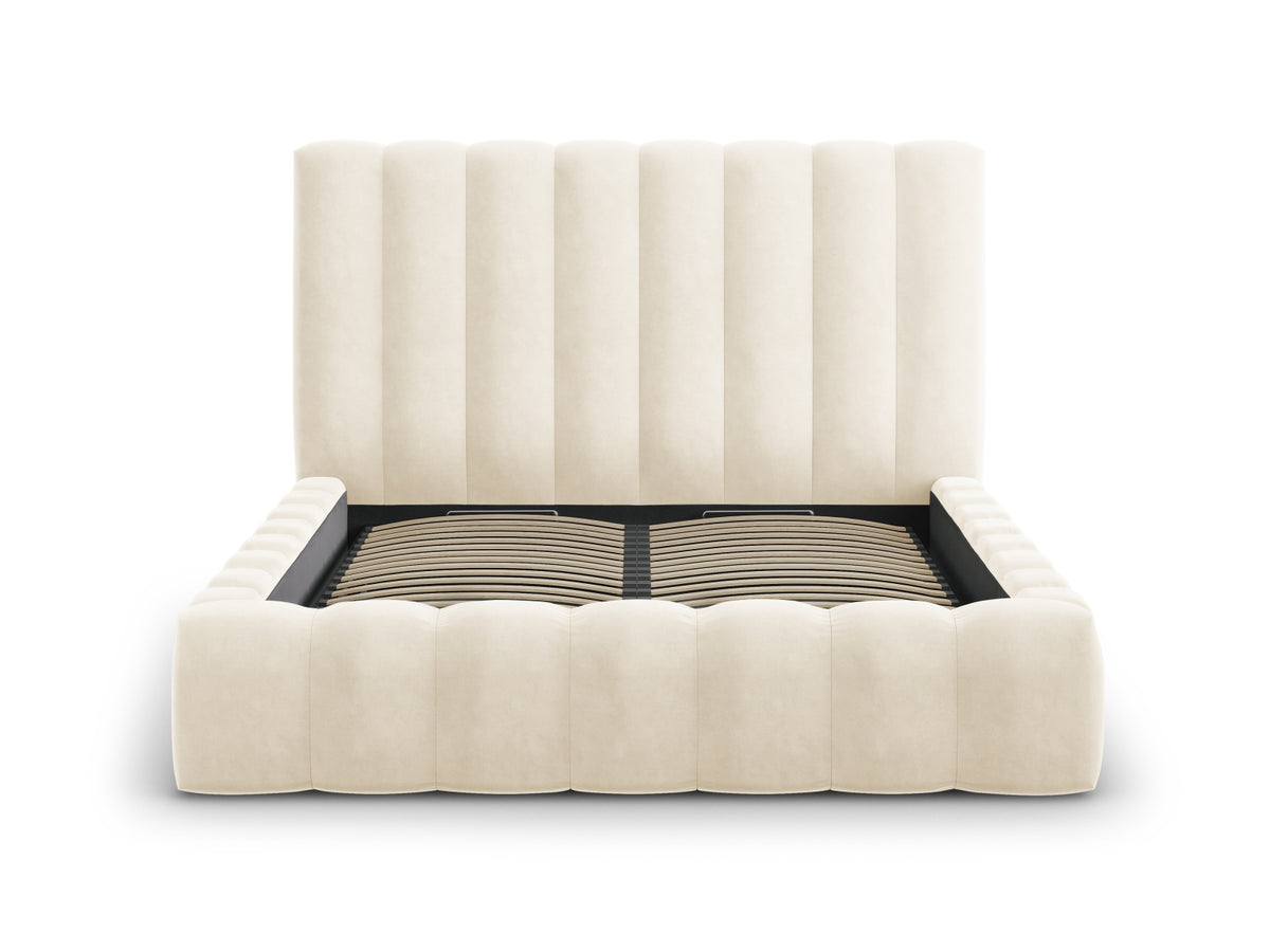 Kelp Bett mit Stauraum und Headboard 180cm in Light Beige-Bluvel präsentiert im Onlineshop von KAQTU Design AG. Bett ist von Micadoni