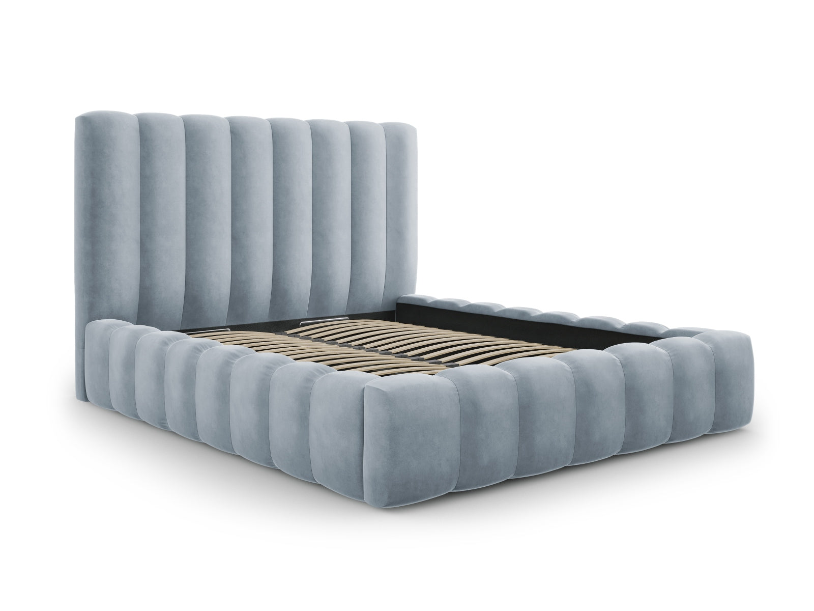 Erleben Sie das elegante Kelp Velour Bett von Micadoni – ideal für Ihr modernes Schlafzimmer, ausgestattet mit praktischem Stauraum und komfortablem Headboard.