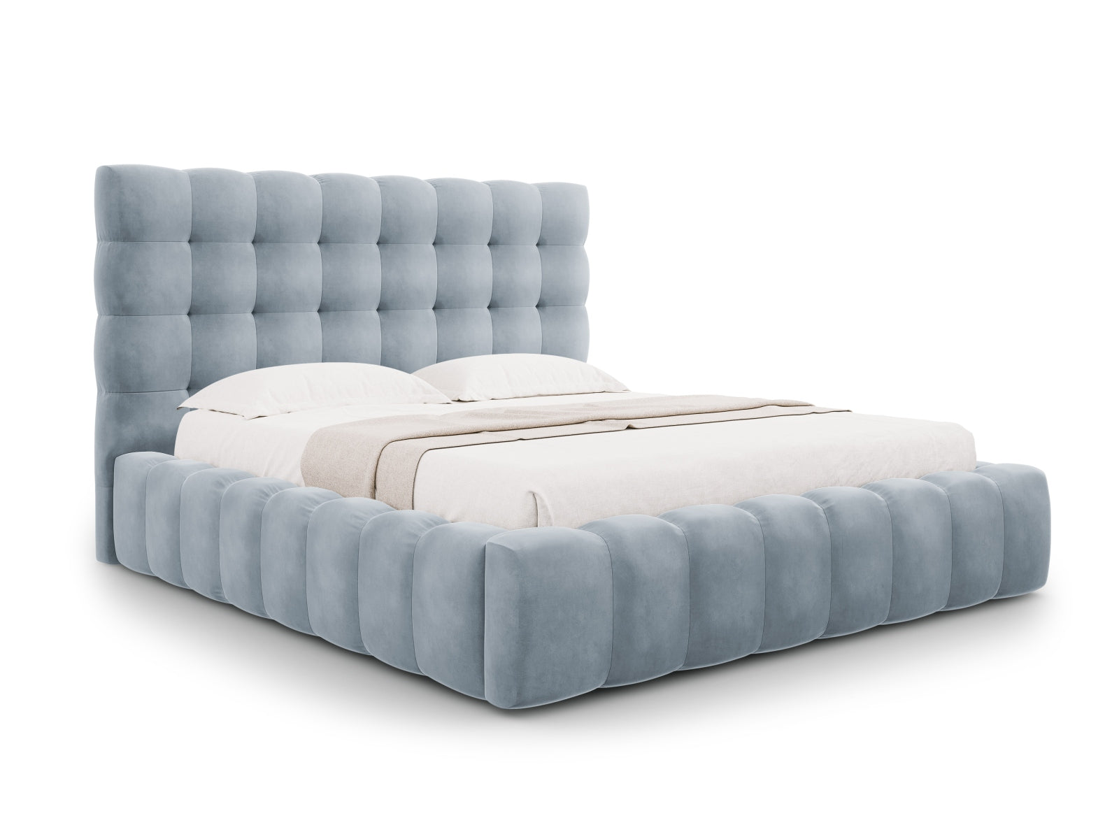 Mamaia Velour Bett mit Stauraum und Headboard 205cm in Light Blue/Schwarz präsentiert im Onlineshop von KAQTU Design AG. Bett ist von Micadoni