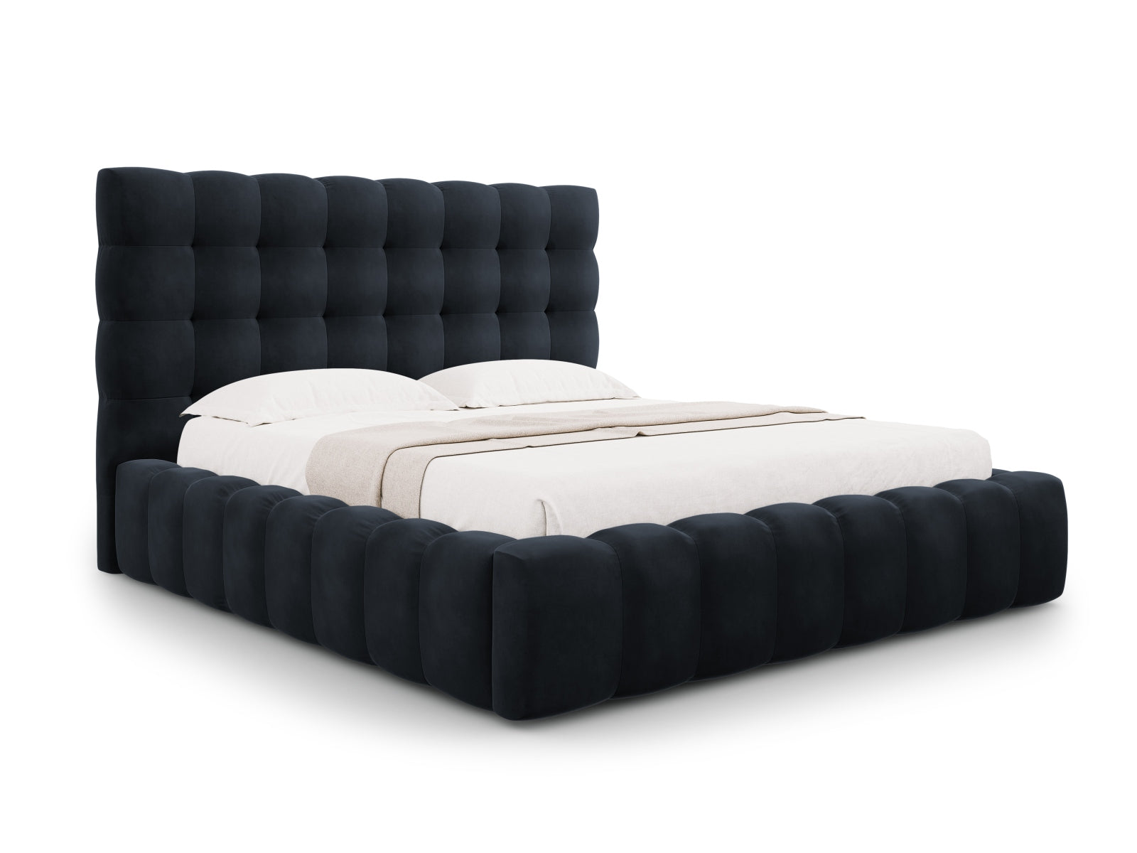 Mamaia Velour Bett mit Stauraum und Headboard 205cm in Dark Blue/Schwarz präsentiert im Onlineshop von KAQTU Design AG. Bett ist von Micadoni