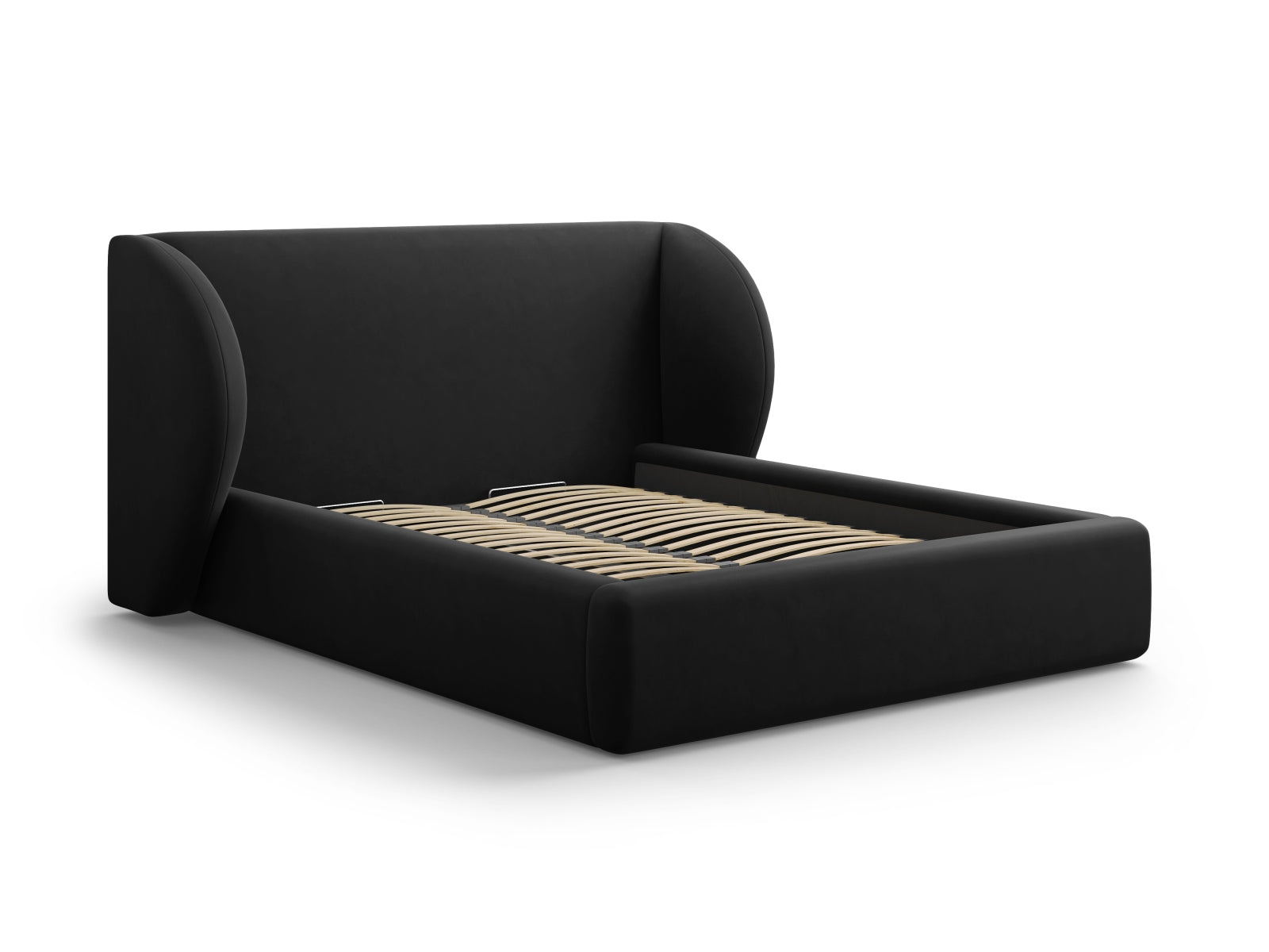 Miley Velour Bett mit Stauraum und Headboard 180cm in Black-Bluvel präsentiert im Onlineshop von KAQTU Design AG. Bett ist von Micadoni
