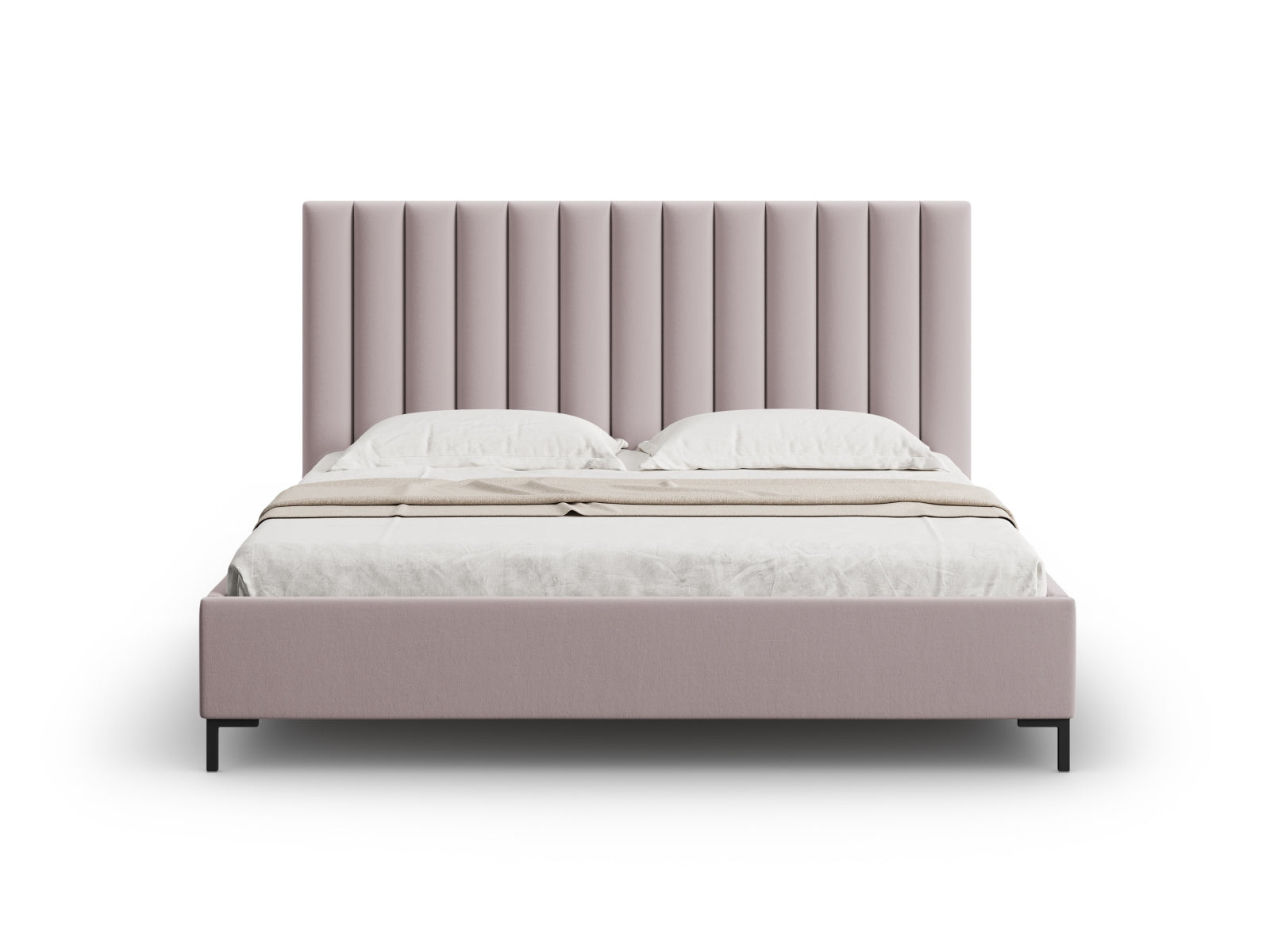 Erleben Sie das elegante Allison Bett von Micadoni – ein modernes Velourbett mit praktischem Stauraum und stilvollem Kopfteil für Ihr Schlafzimmer.