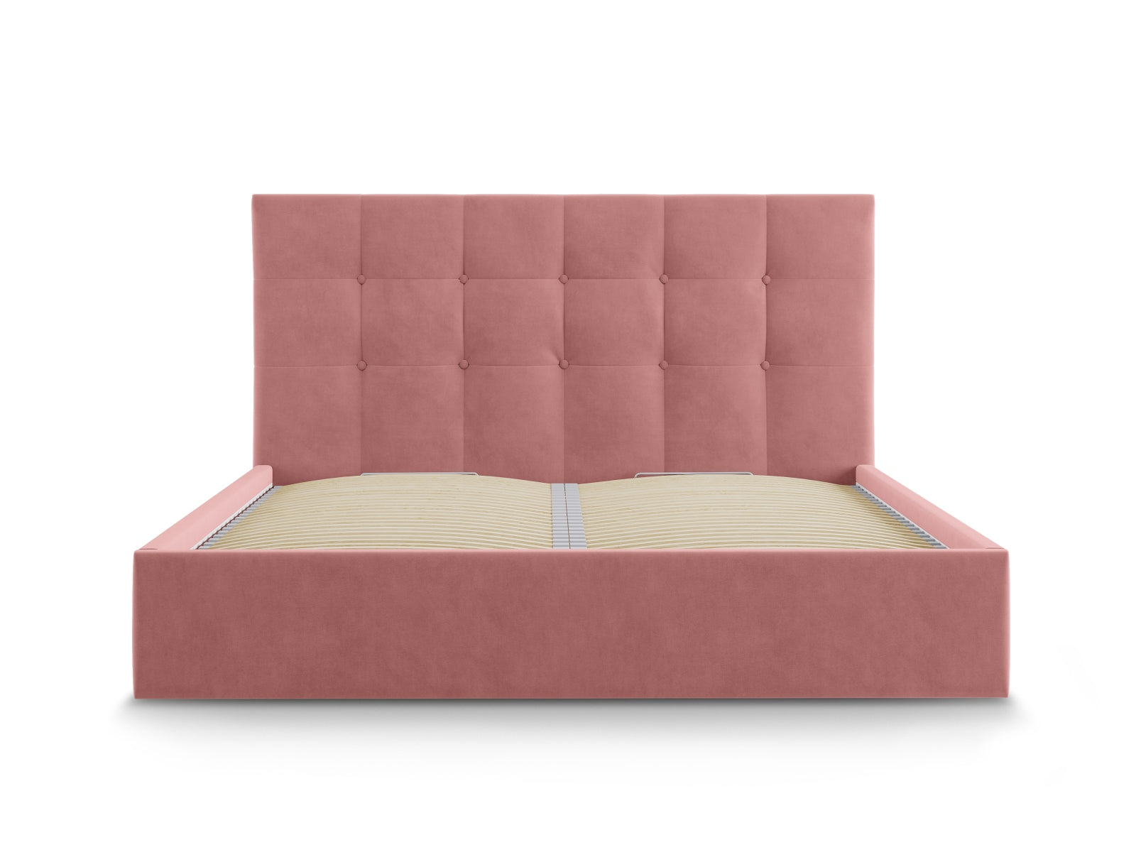 Erleben Sie das elegante Phaedra Velour Bett von Micadoni – perfekt für Ihr modernes Schlafzimmer, ausgestattet mit praktischem Stauraum und einem komfortablen Headboard.